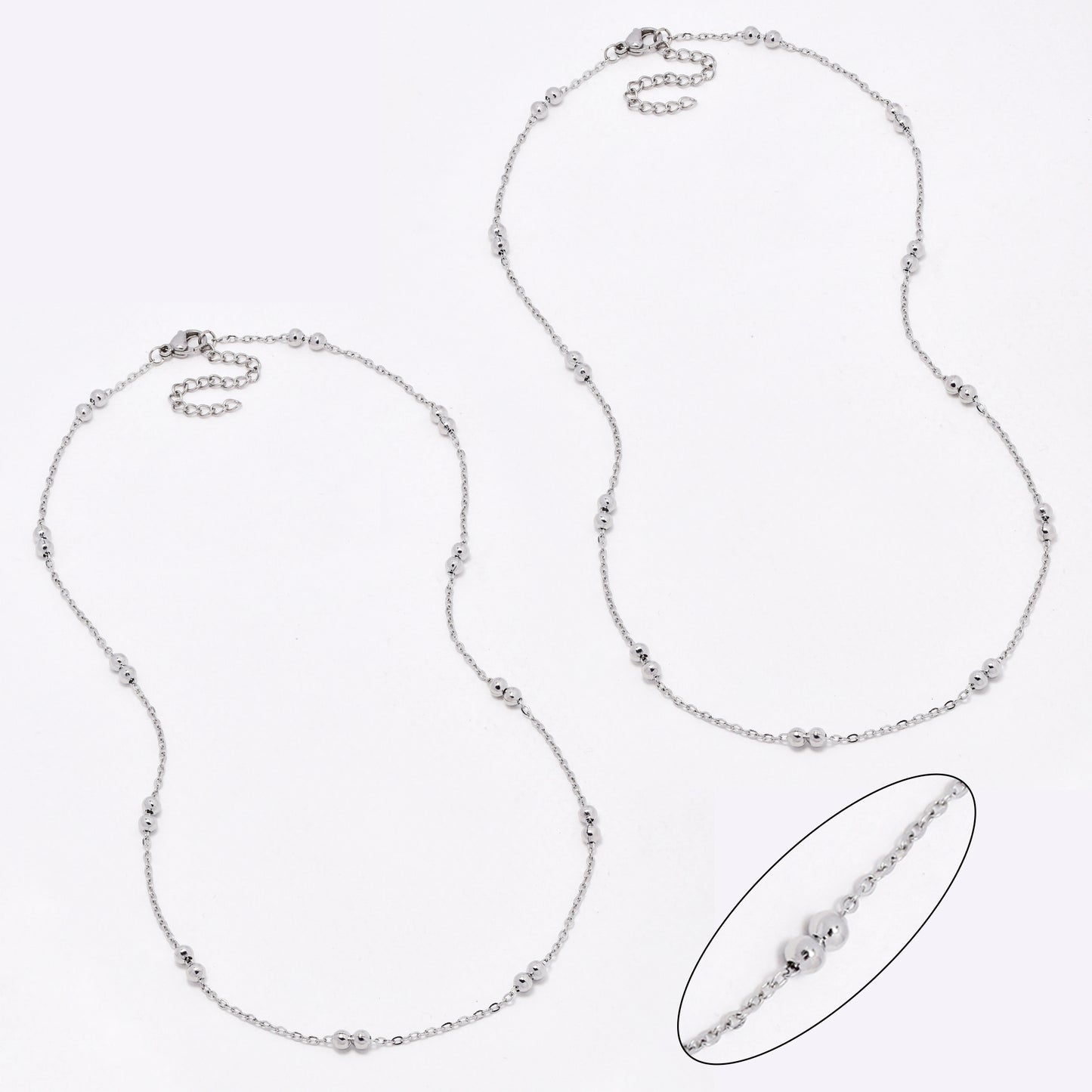 SSYN6624 - St Steel 2 pack 45cm + 5cm x 1.5mm ball chain necklace