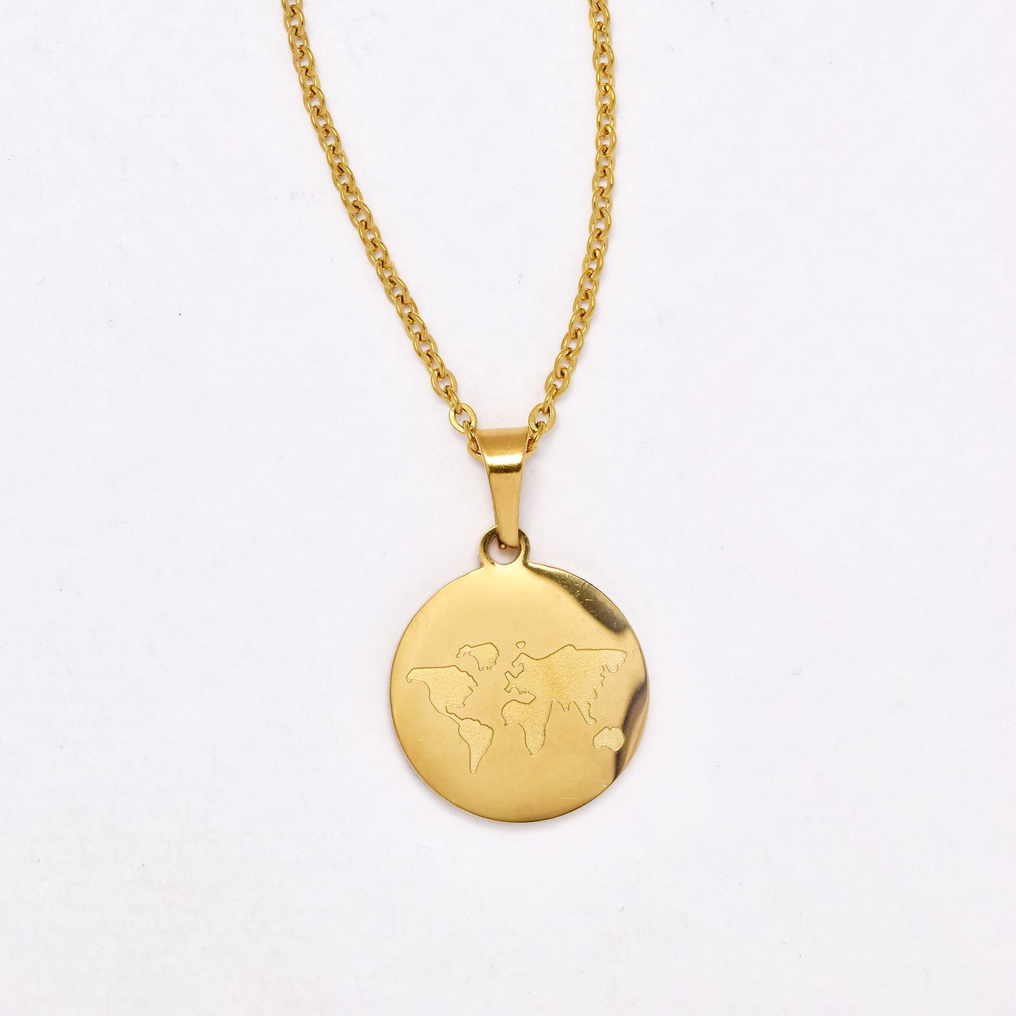 SSYN6628 - St Steel 45cm + 5cm world map necklace
