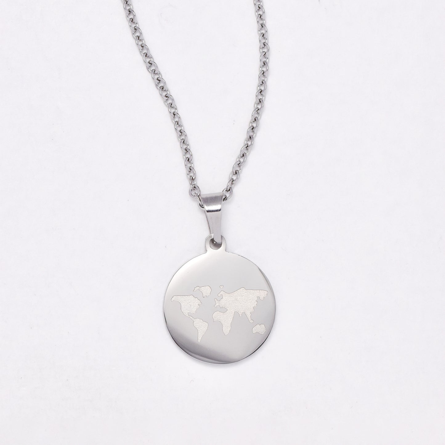 SSYN6628 - St Steel 45cm + 5cm world map necklace