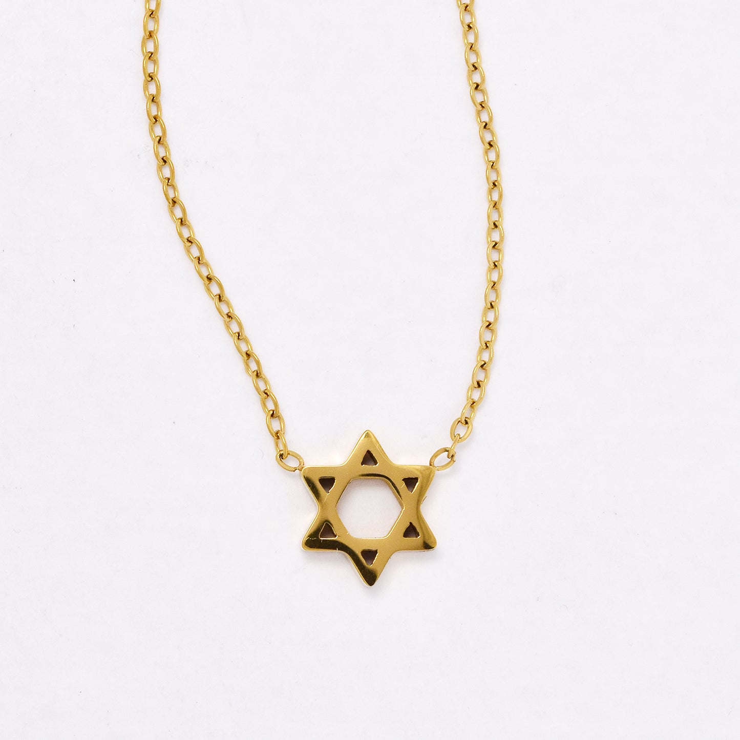 SSYN6629 - St Steel 45cm + 5cm star of David necklace