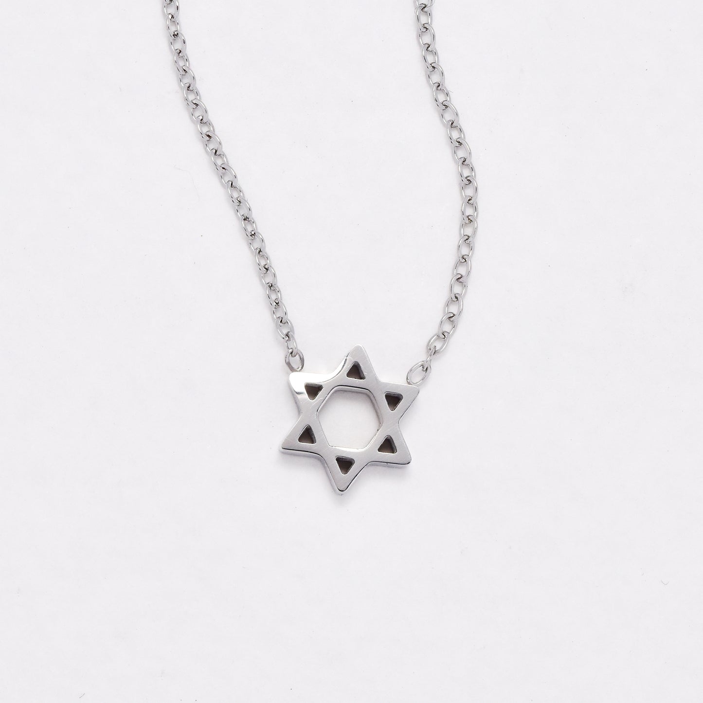 SSYN6629 - St Steel 45cm + 5cm star of David necklace