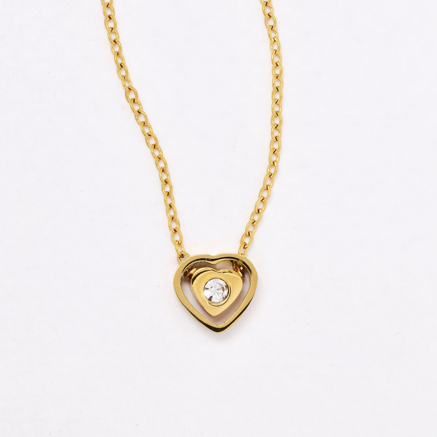 SSYN6630 - St Steel 41cm + 6cm CZ heart necklace
