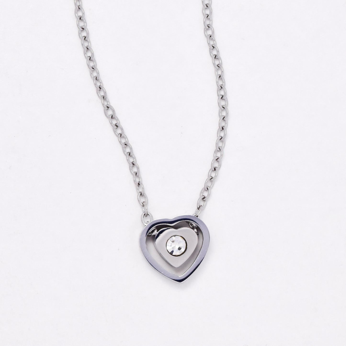 SSYN6630 - St Steel 41cm + 6cm CZ heart necklace