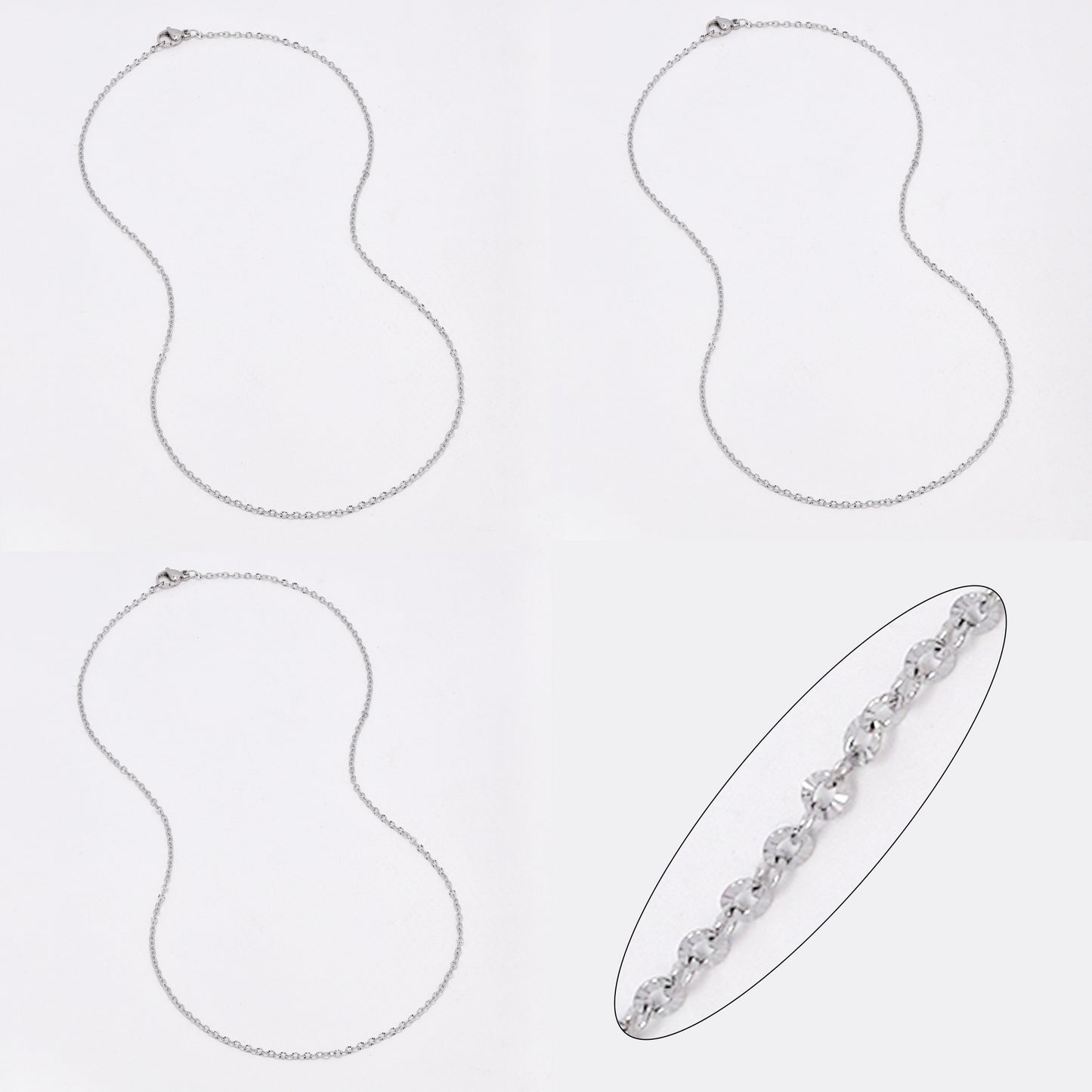 SSYN6632 - St Steel 3 pack 44.5cm x 1.5mm textured anchor chain necklace