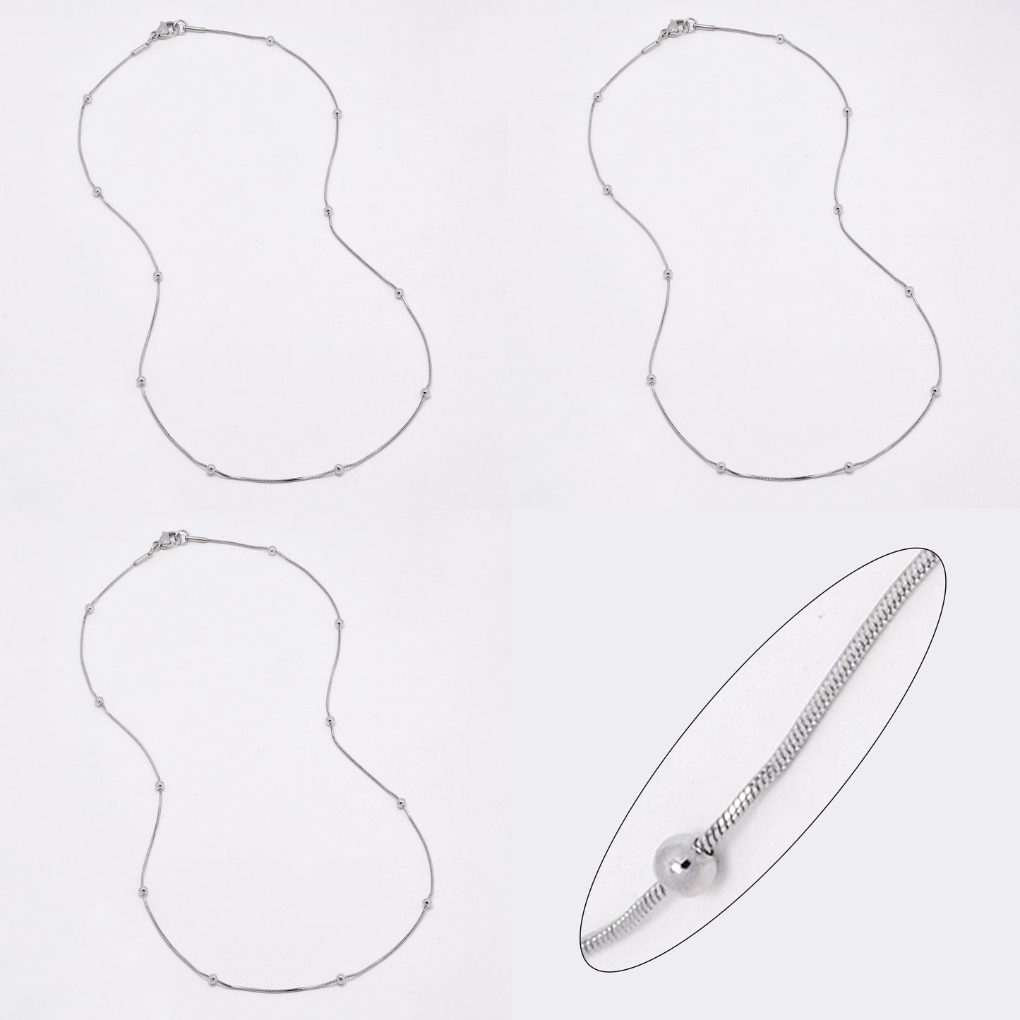 SSYN6633 - St Steel 3 pack 44.7cm x 1mm snake & ball necklace