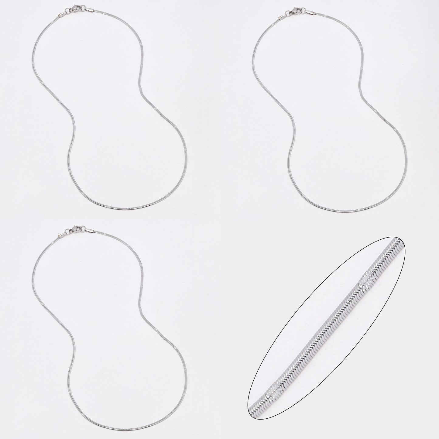 SSYN6634 - St Steel 3 pack 45cm x 1.8mm stamped herringbone necklace