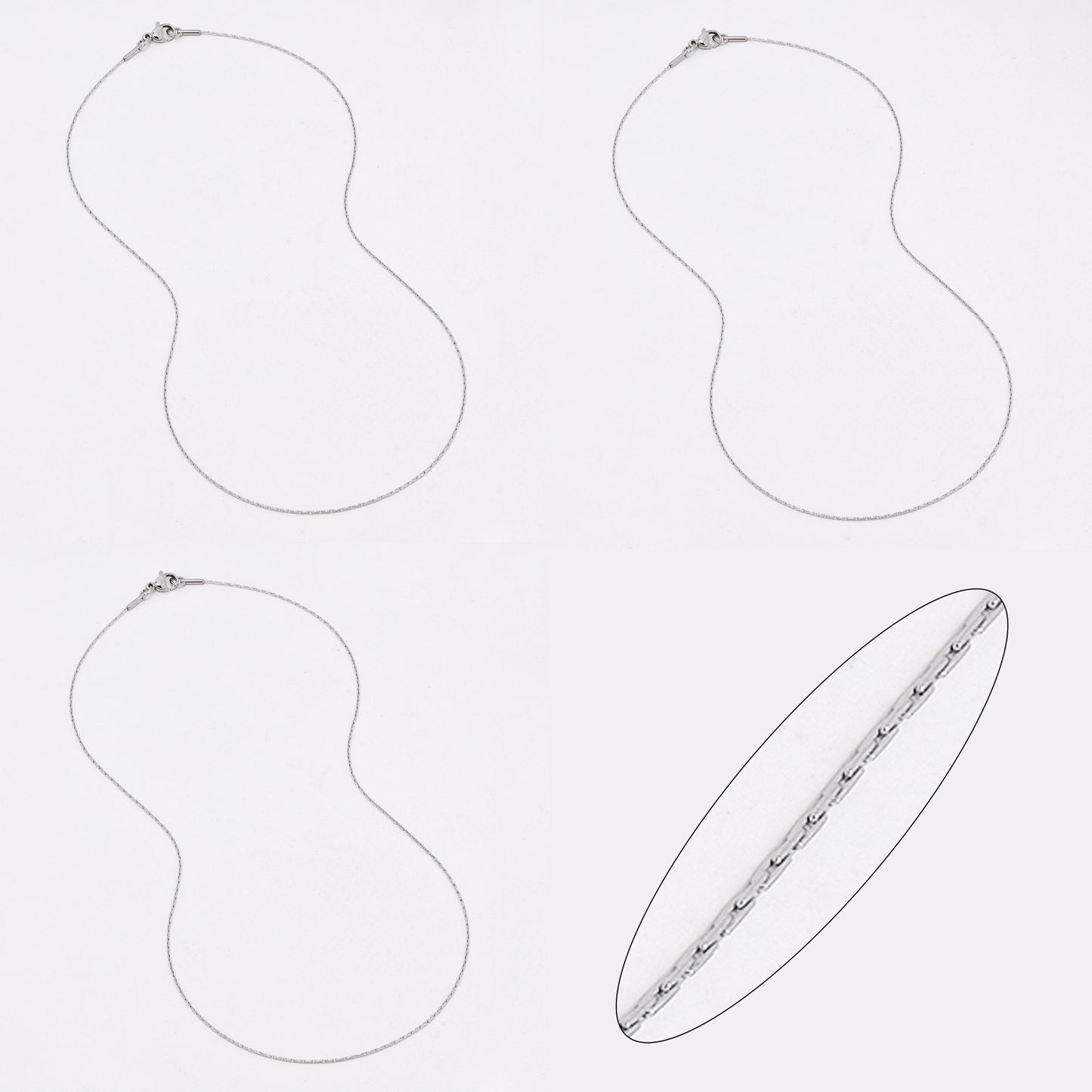 SSYN6635 - St Steel 3 pack 45cm x 1mm dainty chain necklace
