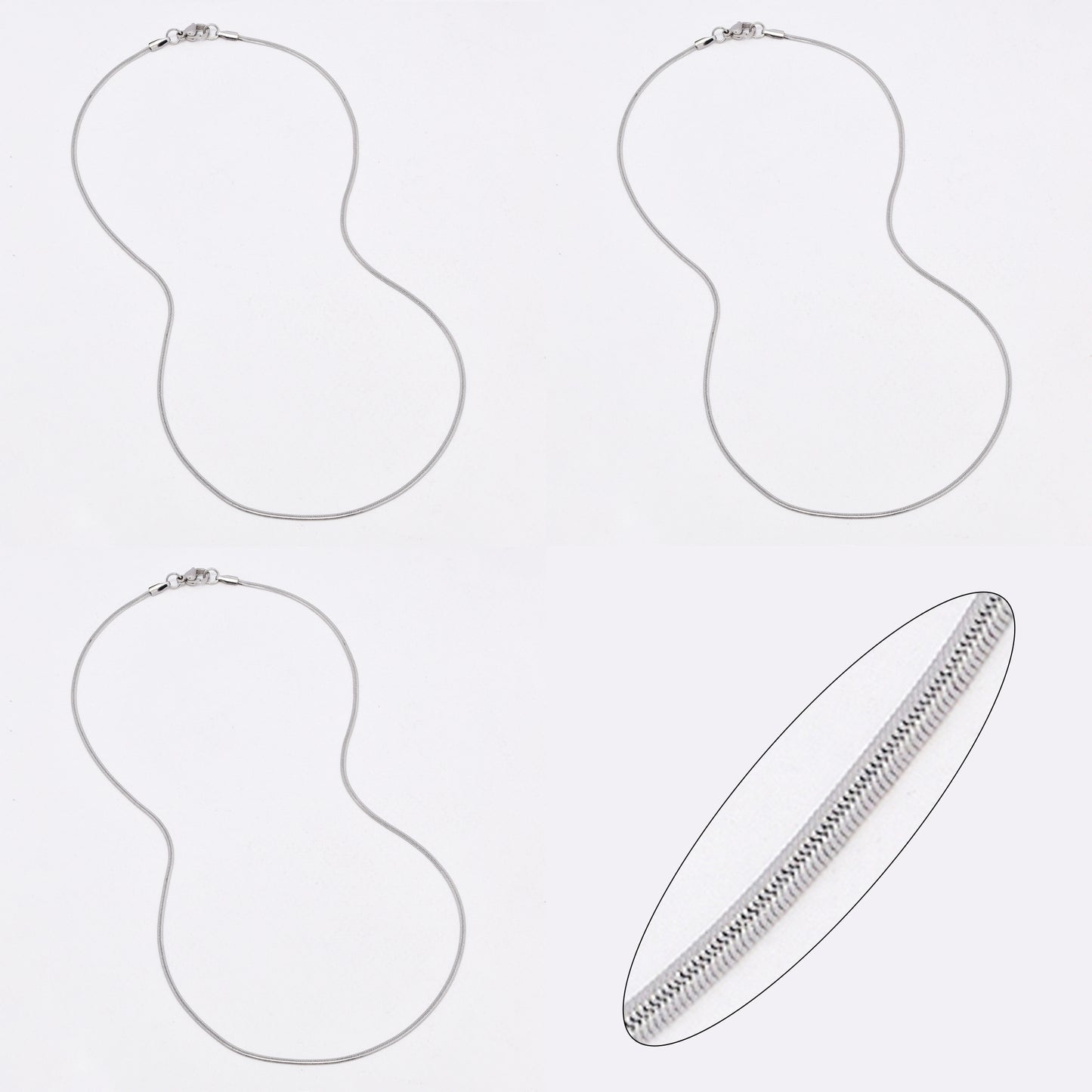 SSYN6636 - St Steel 3 pack 45cm x 1.8mm flat herringbone necklace
