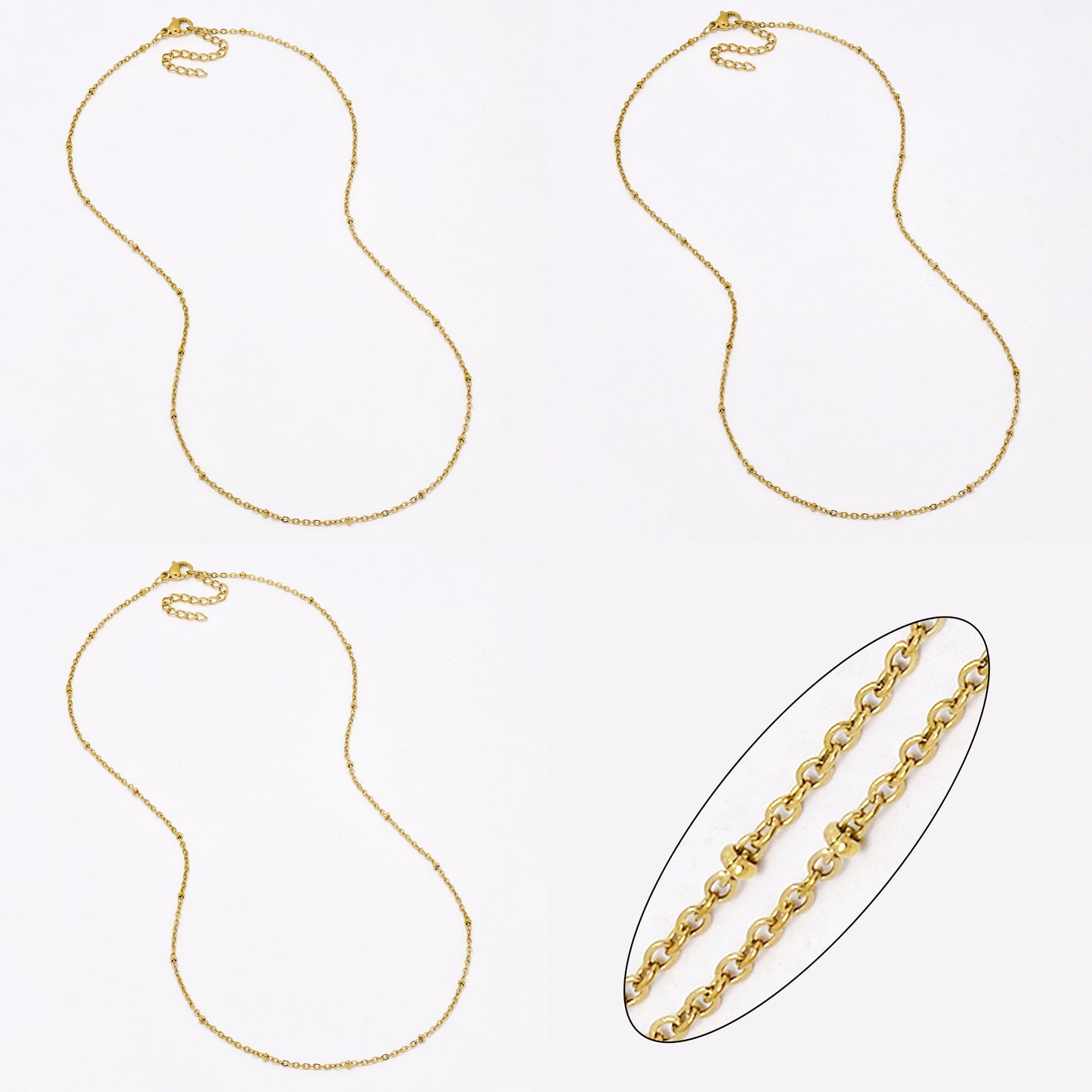 SSYN6650 - St Steel 3 pack 45cm + 5cm x 1.5mm ball chain necklace