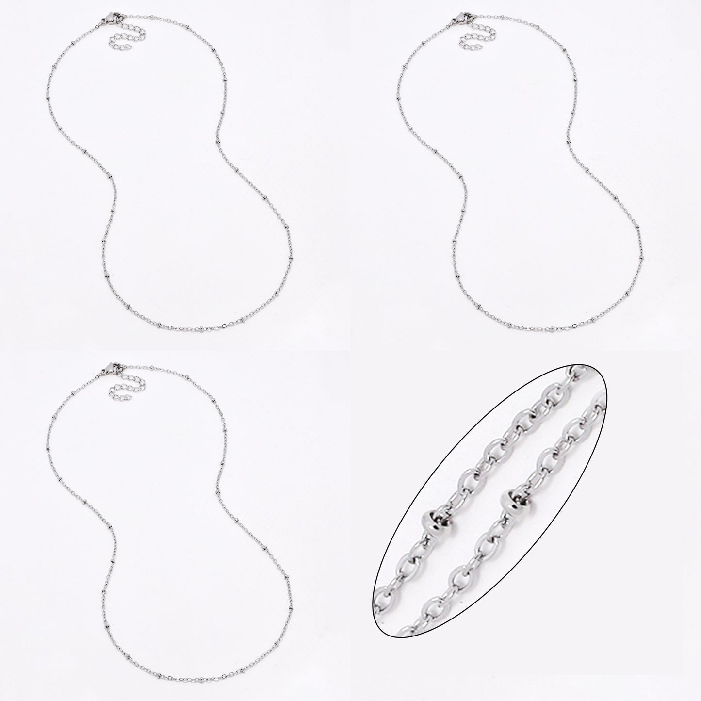 SSYN6650 - St Steel 3 pack 45cm + 5cm x 1.5mm ball chain necklace