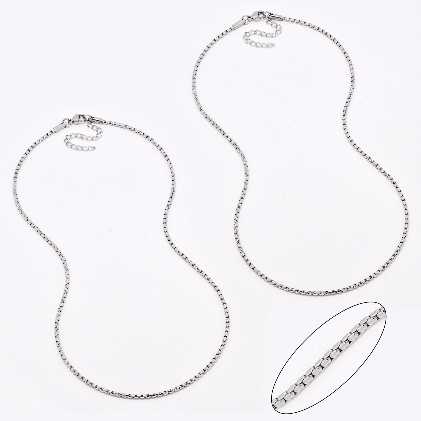 SSYN6651 - St Steel 2 pack 45cm + 5cm x 2mm box chain