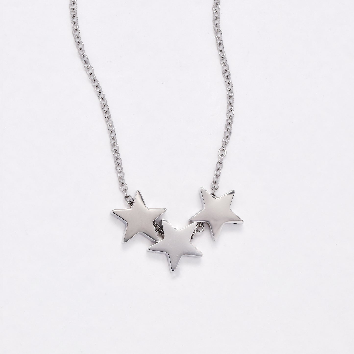 SSYN6689 - St Steel 43.5cm + 6cm 3 star necklace