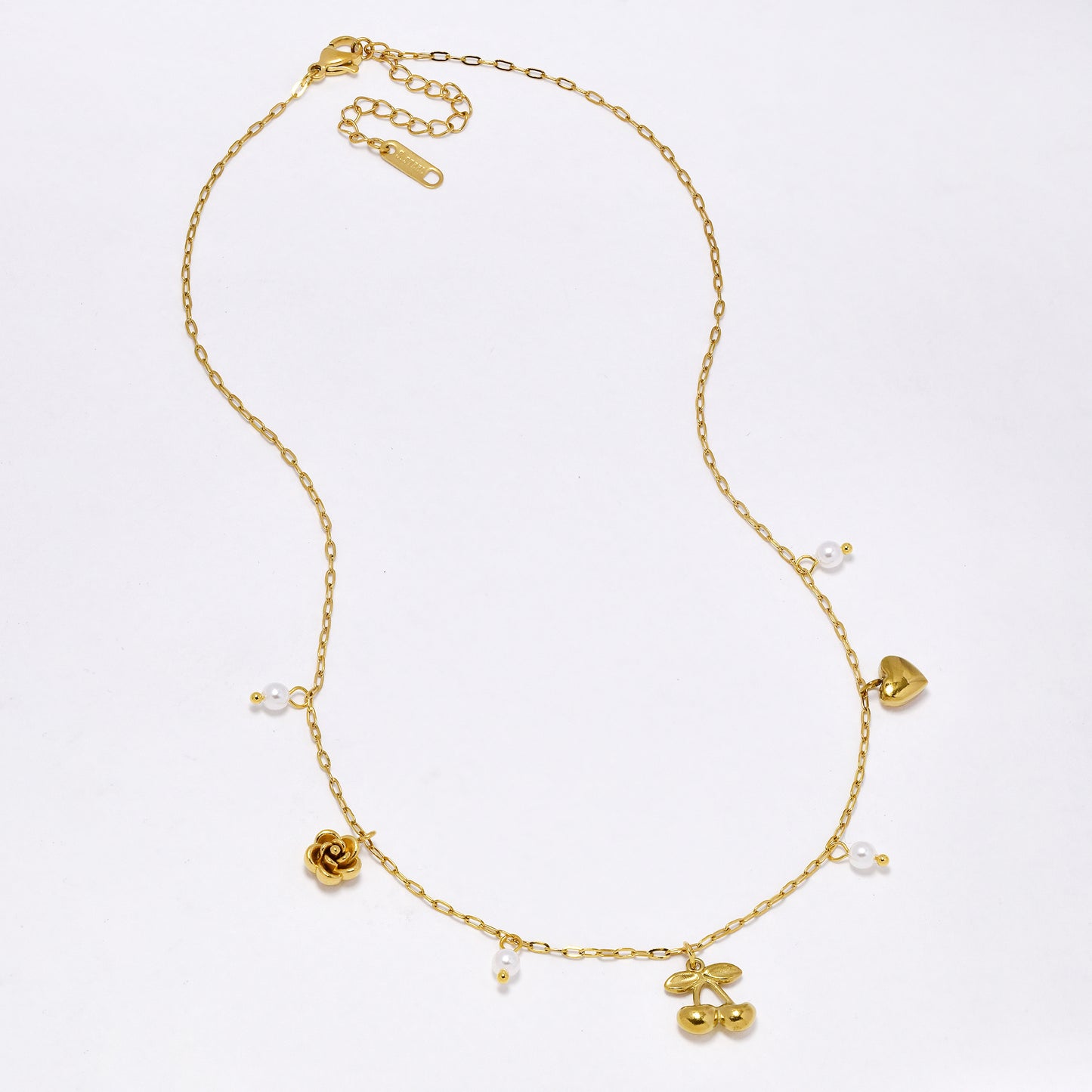 SSYN6838 - Steel 41cm + 5cm cherry & charm necklace