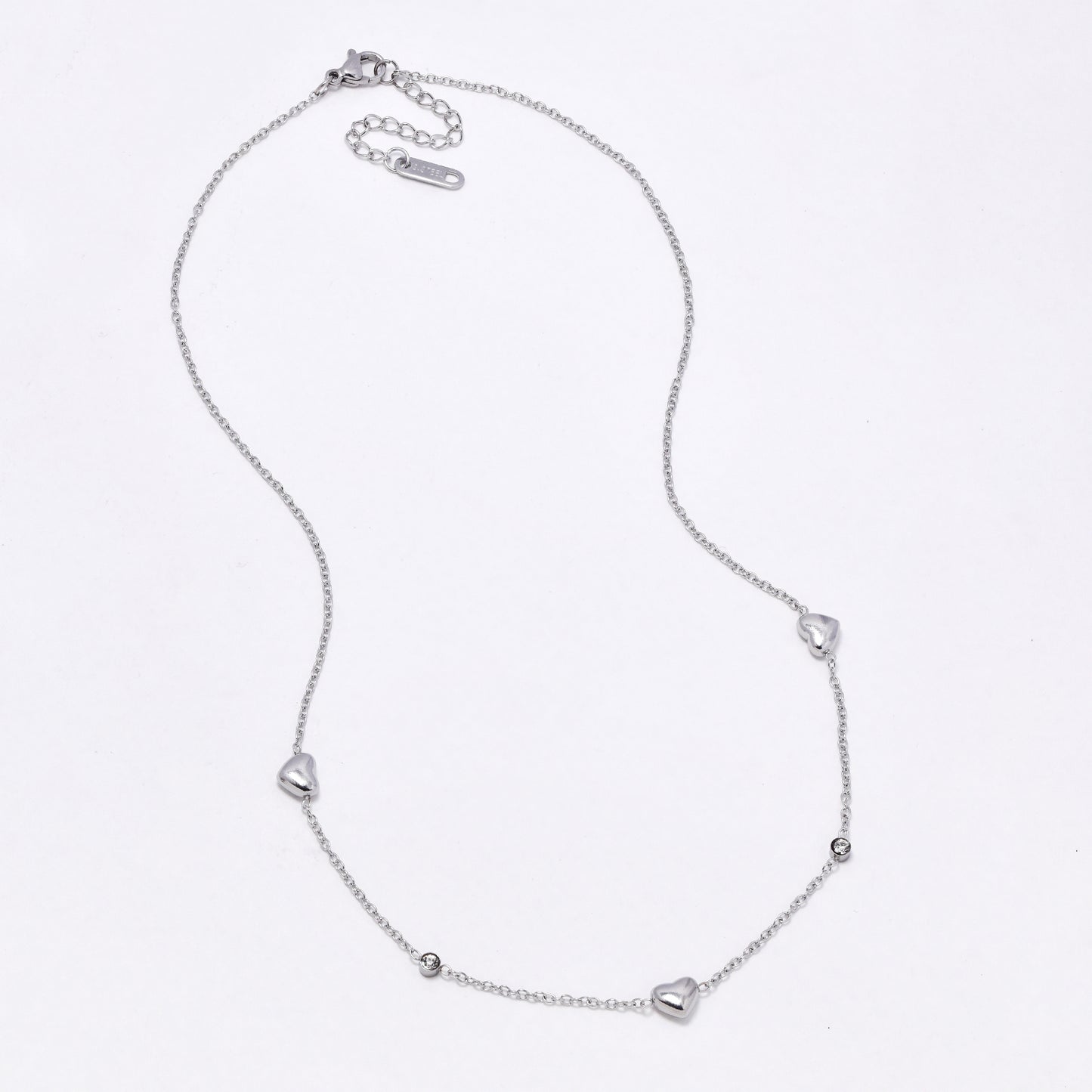 SSYN6854 - Steel 42cm + 5cm heart & stone necklace