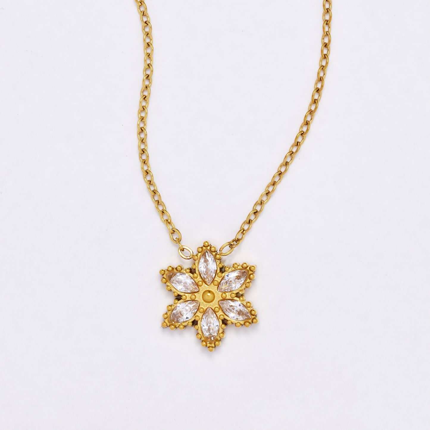SSYN6860 - Steel 42cm + 5cm CZ flower necklace