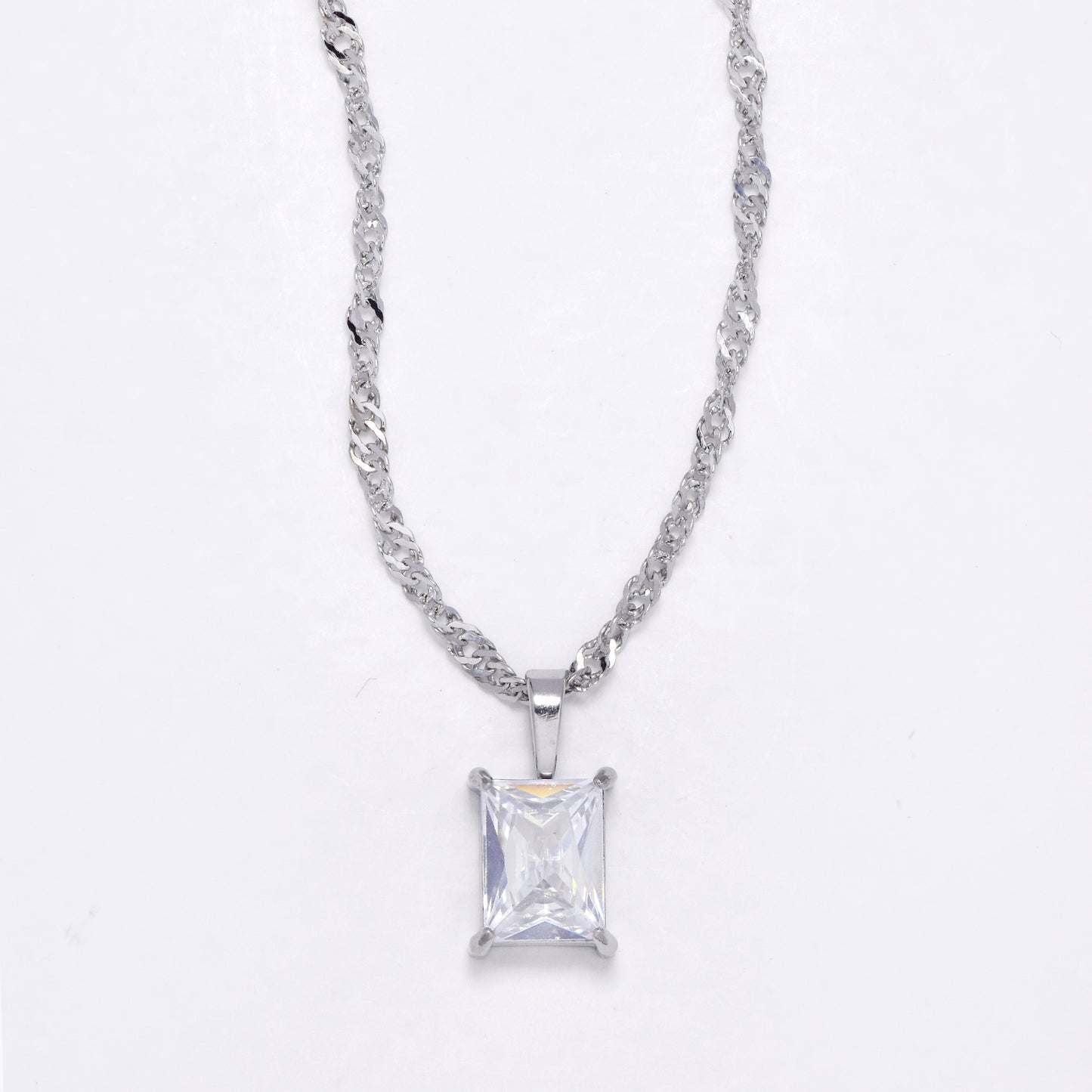 SSYN6876 - Steel 42cm + 5cm CZ pendant