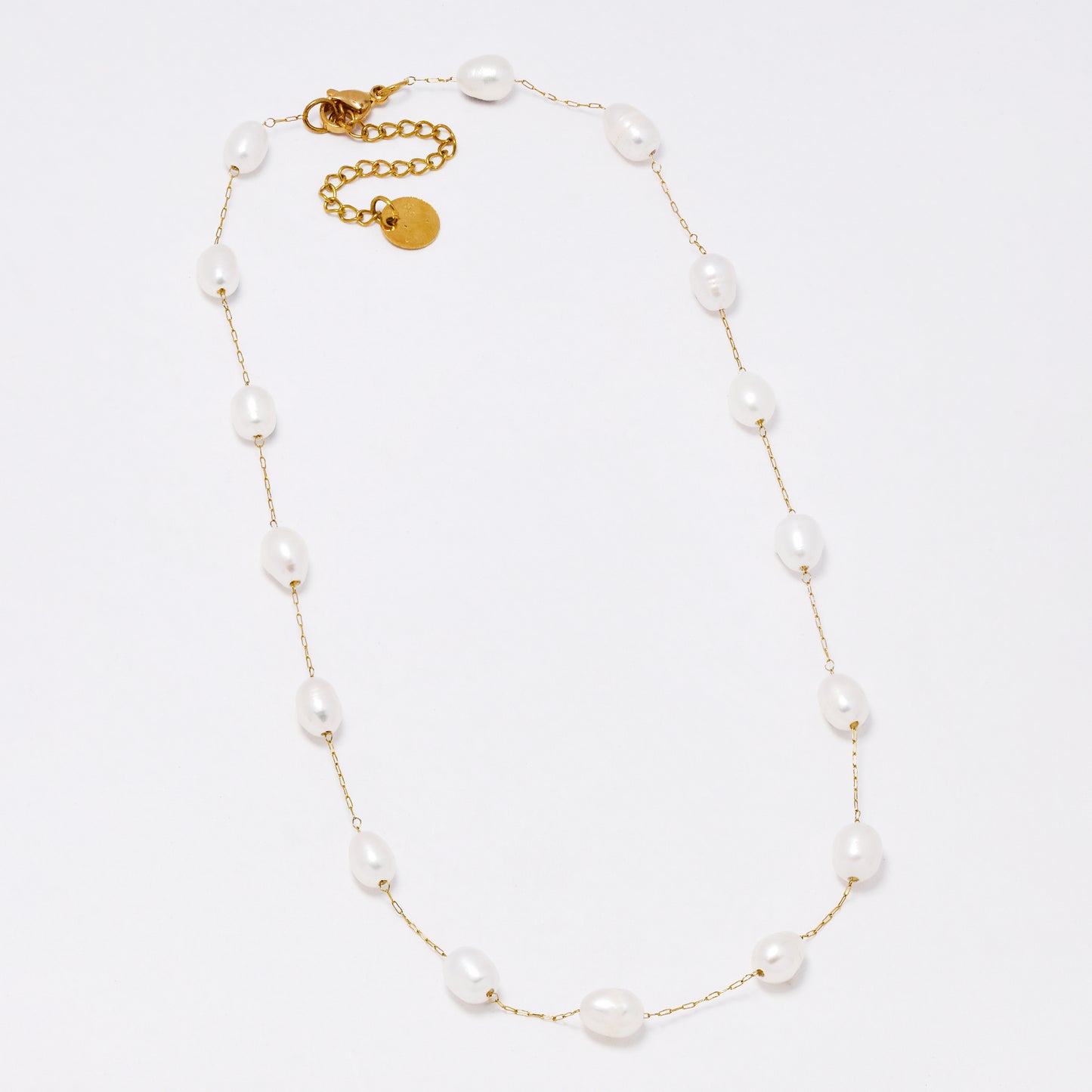 SSYN6941 - Steel 37.5cm + 5cm, approx 8mm x 6mm freshwater pearl necklace
