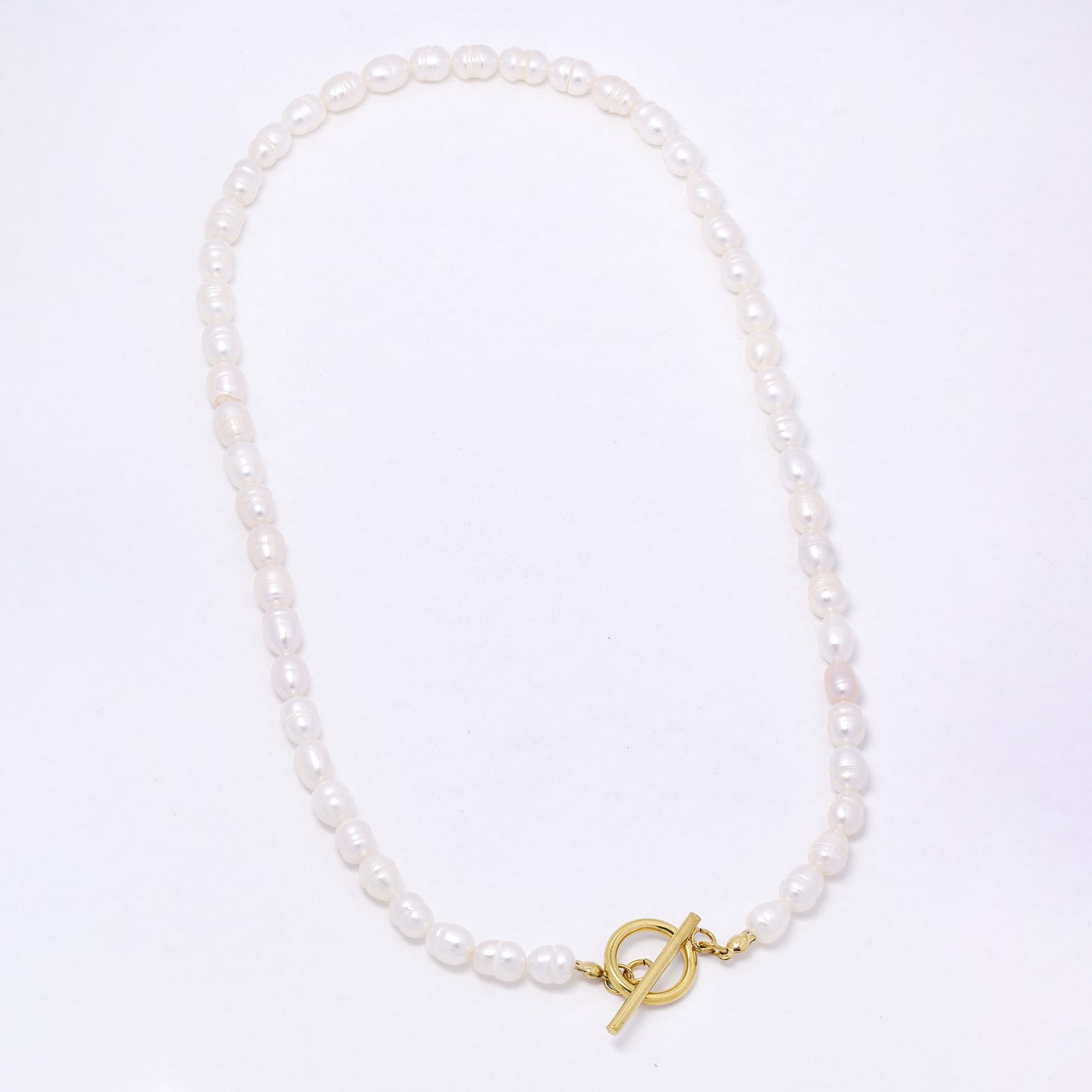 SSYN6966 - Steel 42cm freshwater pearl toggle necklace