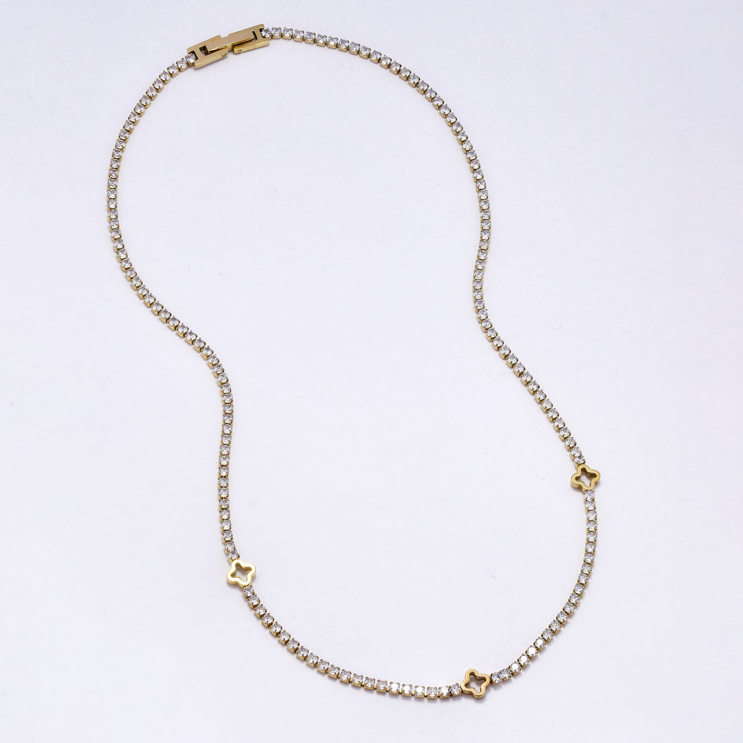 SSYN6991 - Steel 41cm x 2mm four-leaf clover CZ tennis necklace