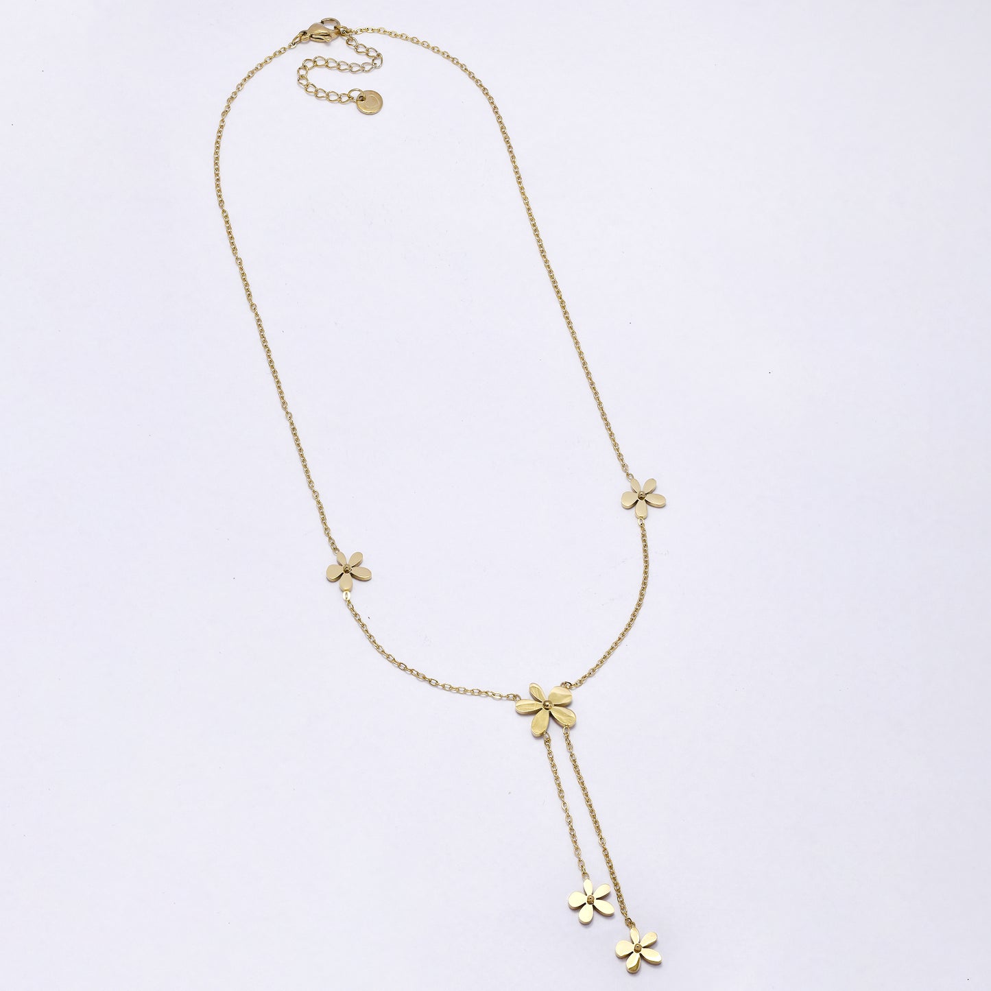 SSYN6996 - Steel 42cm + 5cm flower drop necklace