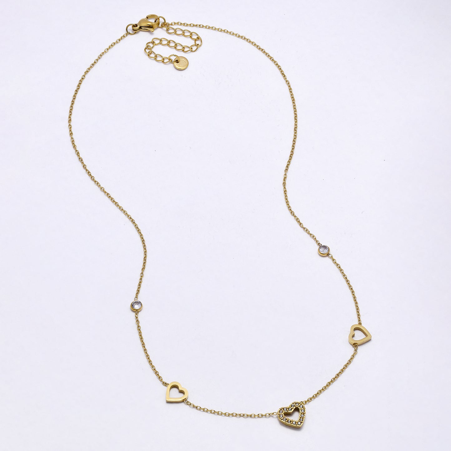SSYN7001 - Steel 41cm + 5cm CZ cutout heart necklace
