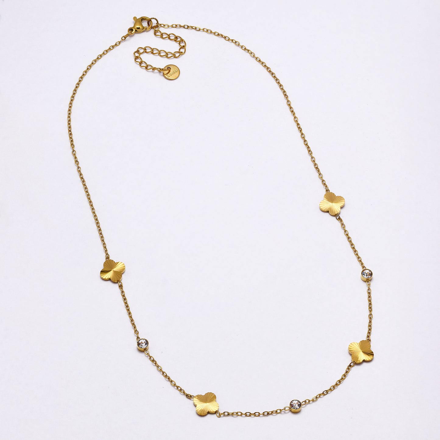 SSYN7018 - Steel 42cm + 5cm four-leaf clover CZ necklace
