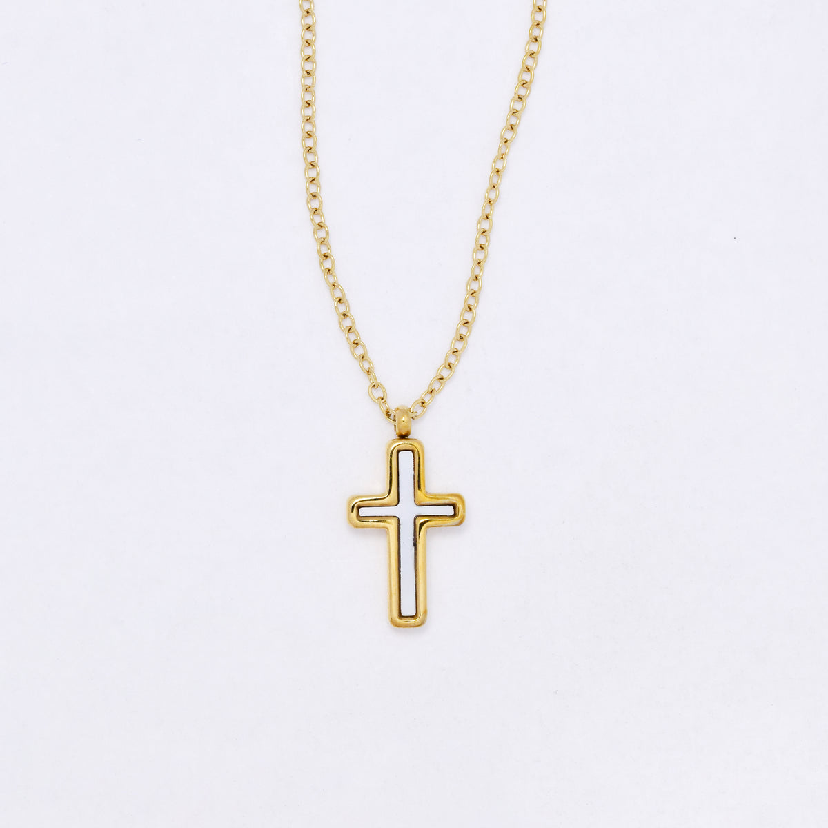SSYN7107 - Steel 40cm + 5cm shell cross necklace