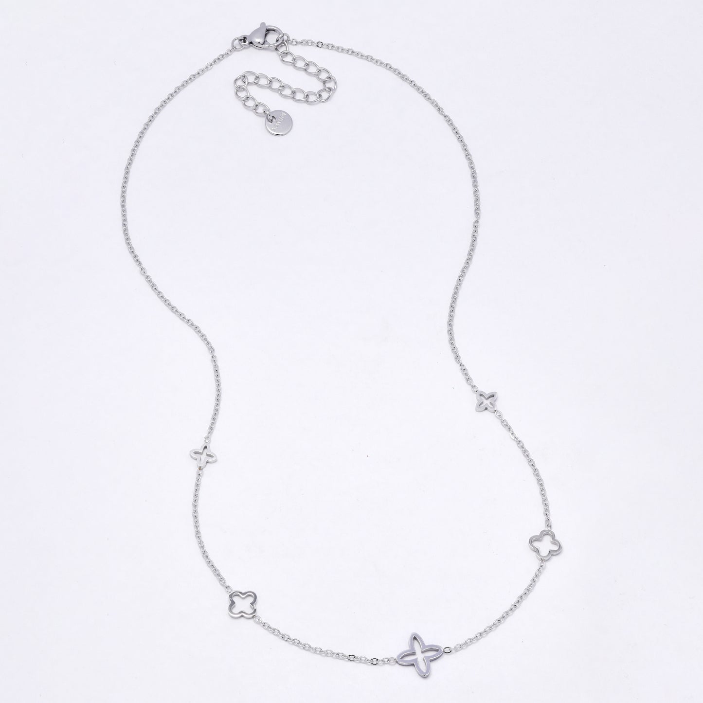 SSYN7111 - Steel 40cm + 5cm cutout flower necklace