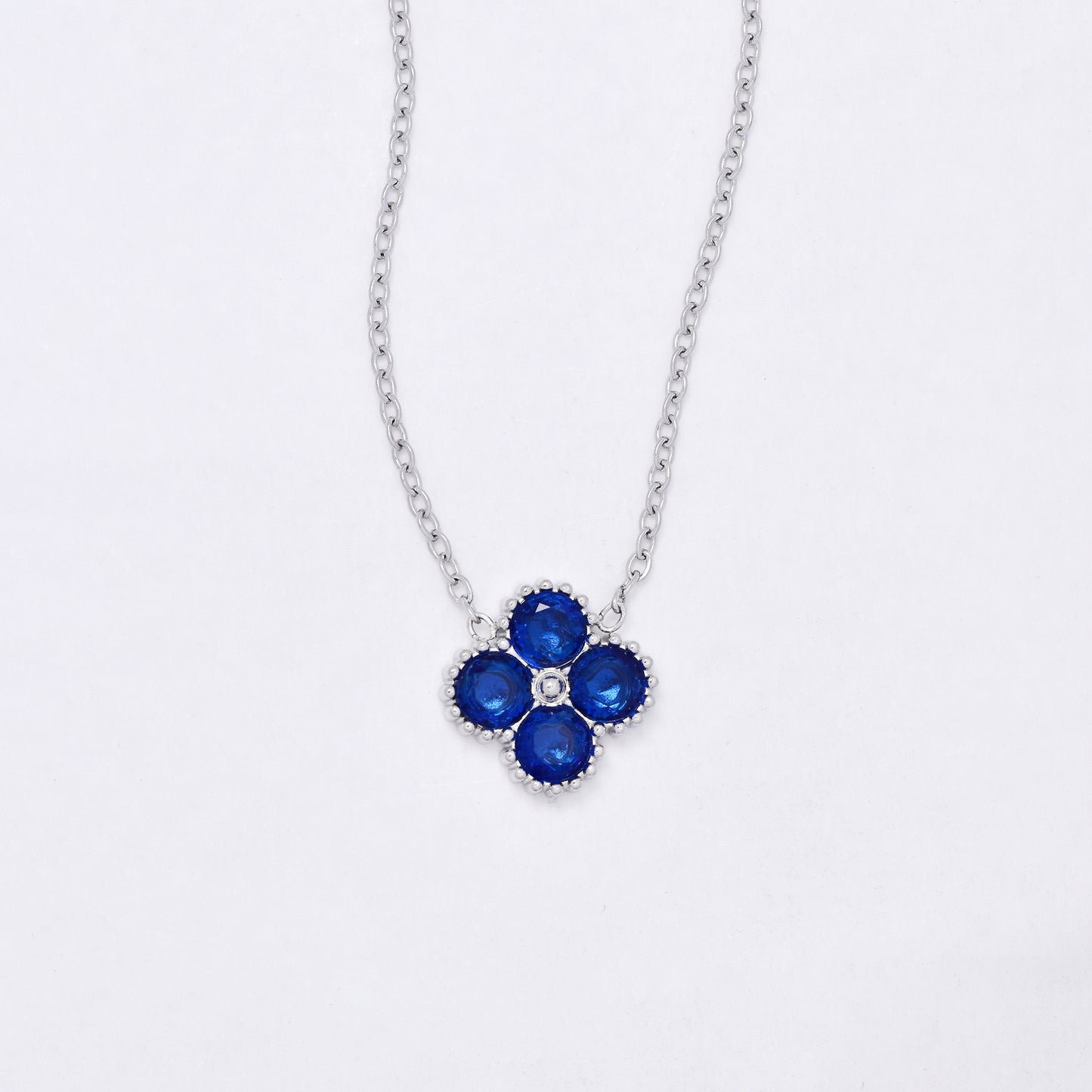 SSYN7118 - Steel 42cm + 5cm CZ flower necklace