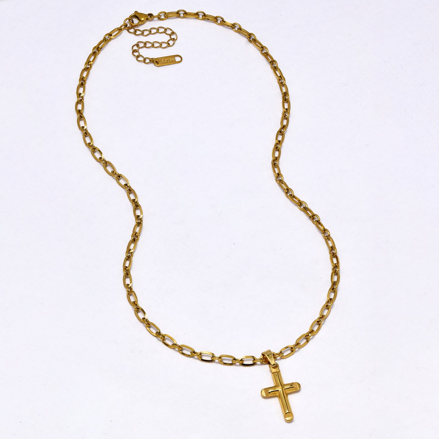 SSYN7122 - Steel 40cm + 5cm x 3.5mm cross pendant oval link necklace