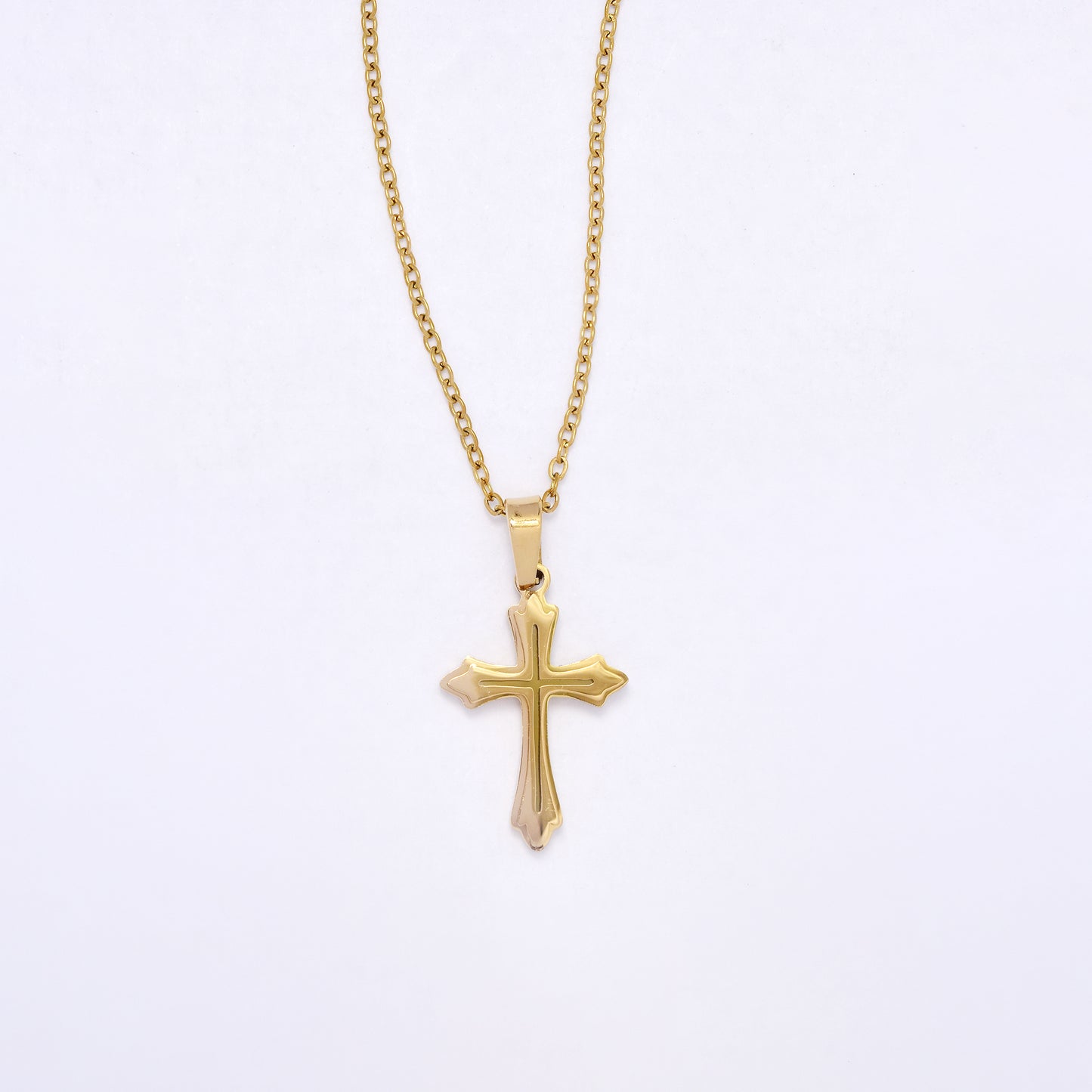 SSYN7132 - Steel 45cm + 5cm double layer cross necklace