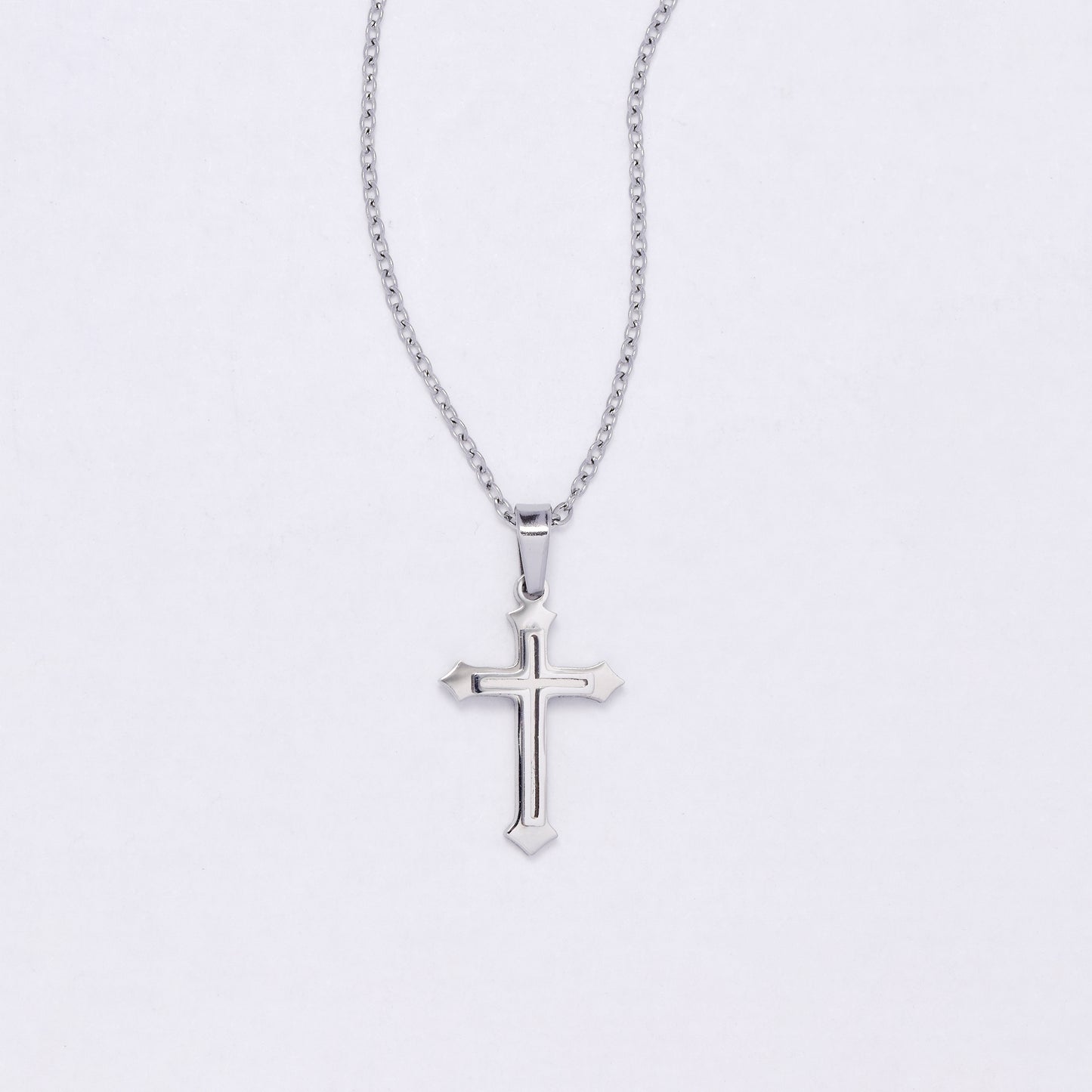 SSYN7133 - Steel 45cm + 5cm small cross necklace
