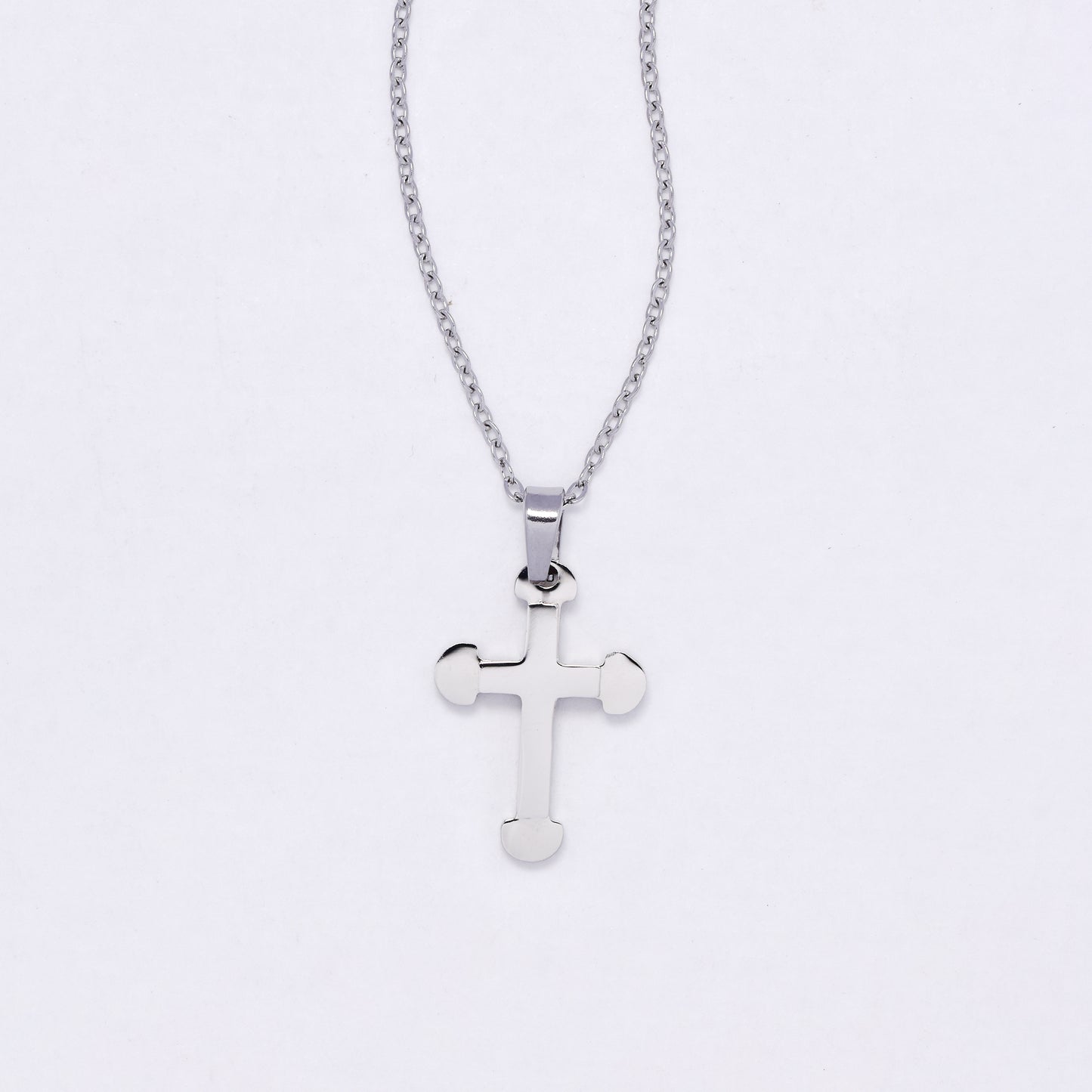 SSYN7134 - Steel 45cm + 5cm rounded cross necklace
