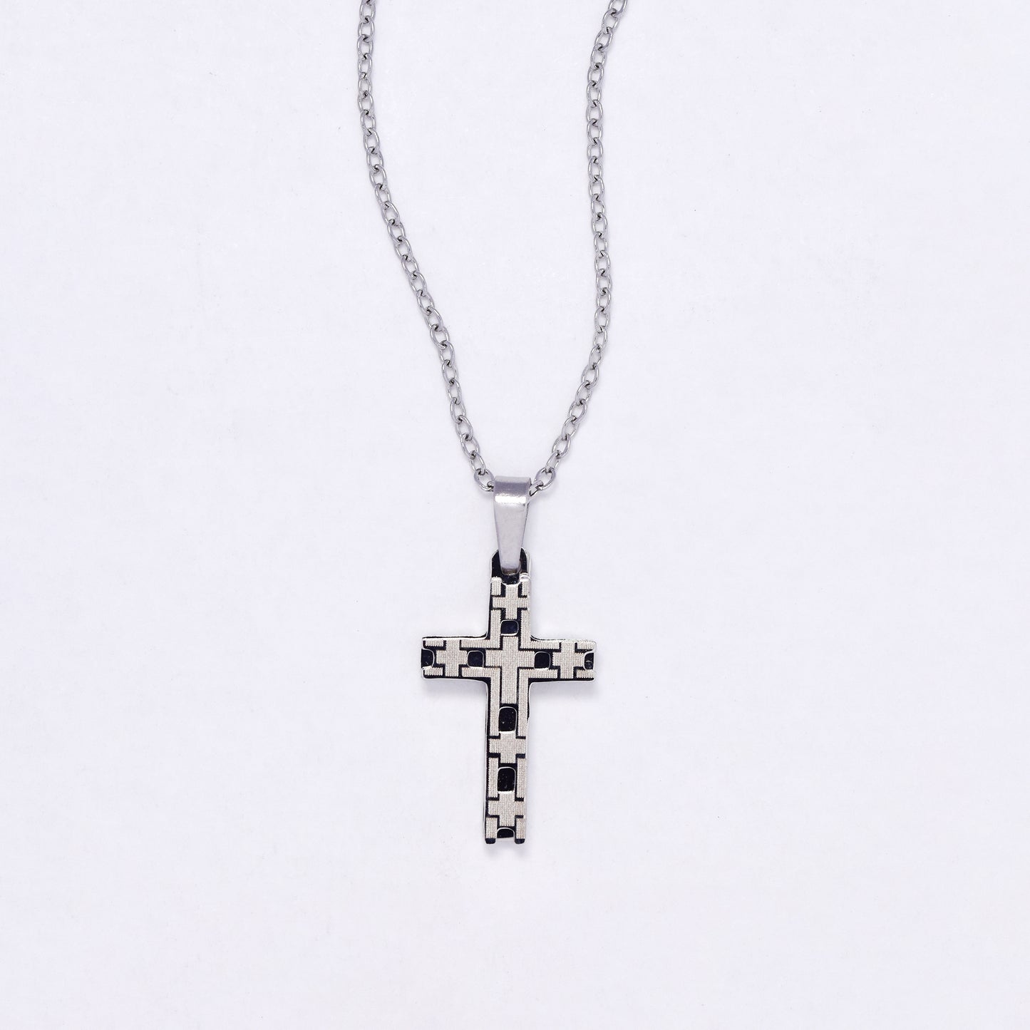 SSYN7137 - Steel 45cm + 5cm pattern cross necklace