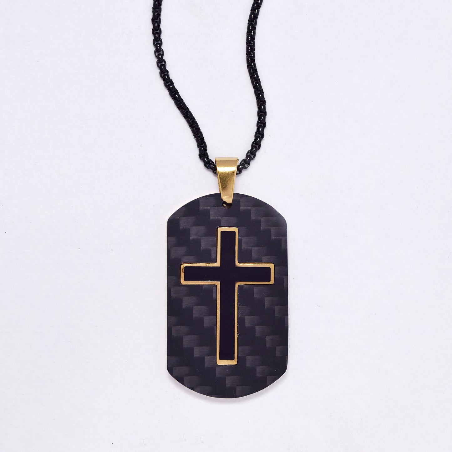 SSYN7150 - Steel 55cm x 2mm carbon effect cross necklace