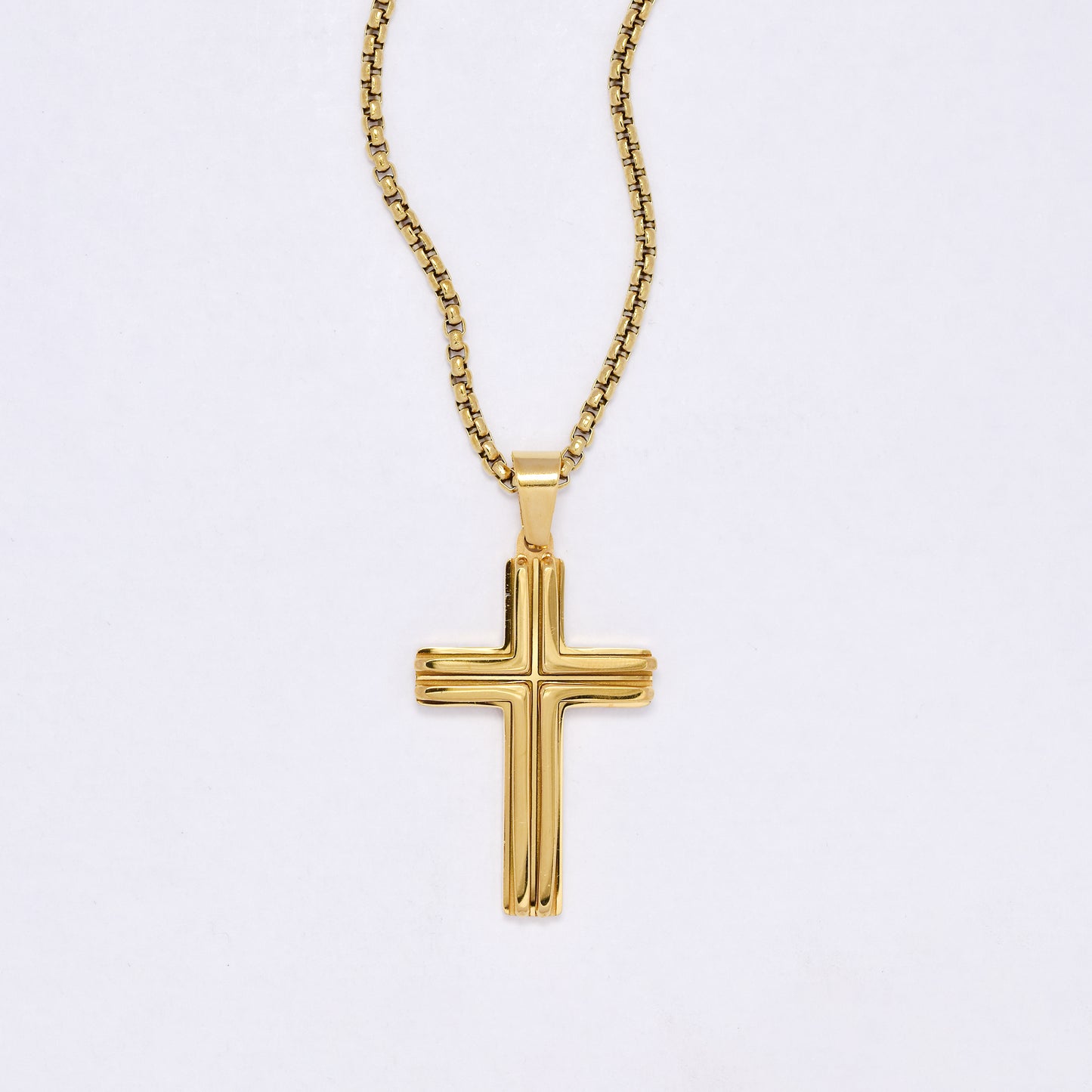SSYN7151 - Steel 55cm X 2cm cross necklace