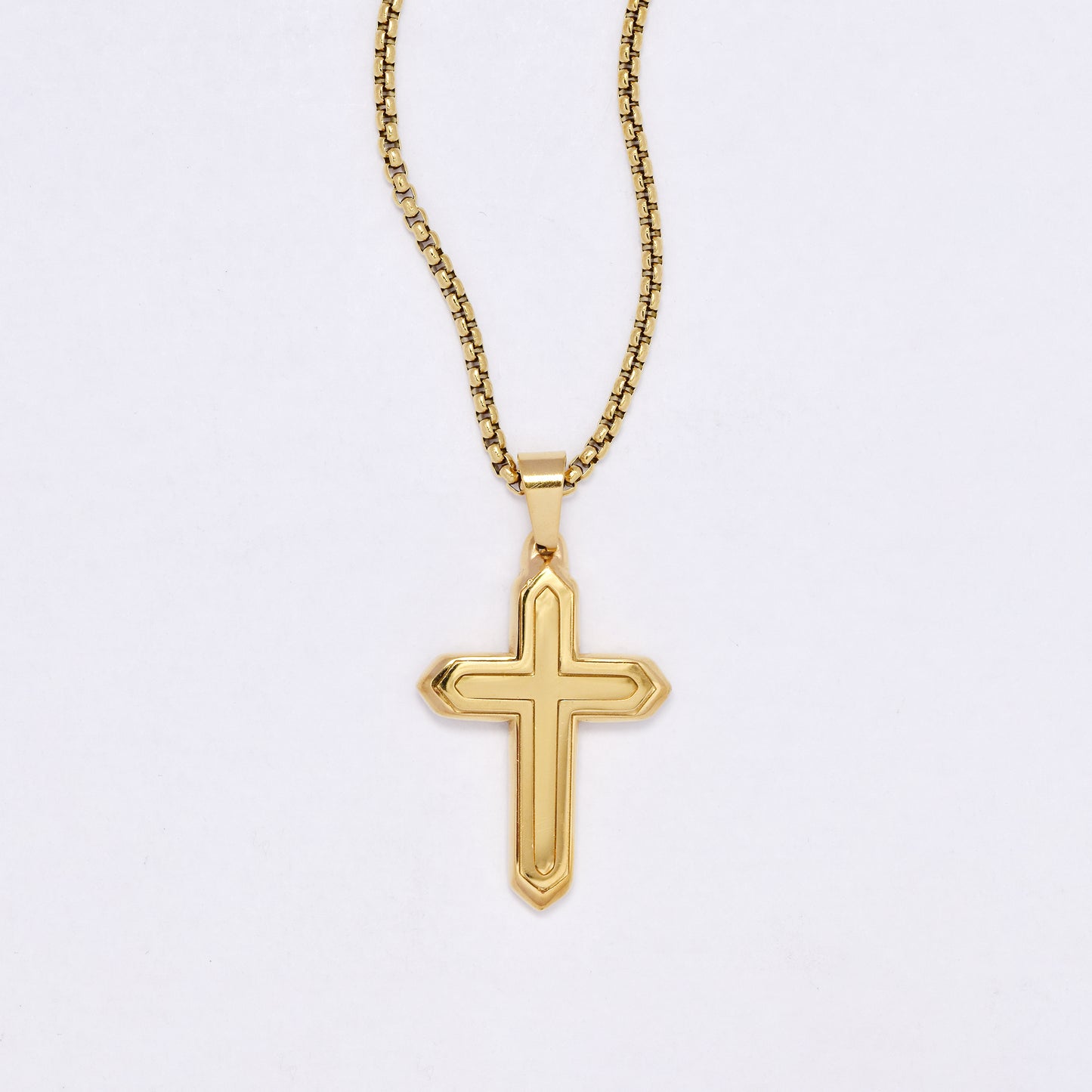 SSYN7153 - Steel 55cm x 2mm pointy cross necklace