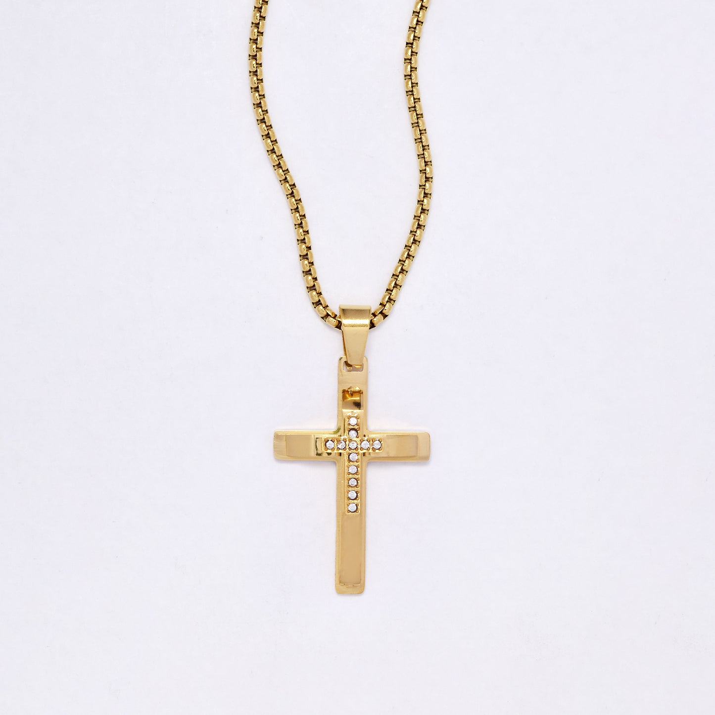 SSYN7154 - Steel 55cm x 2mm CZ cross necklace