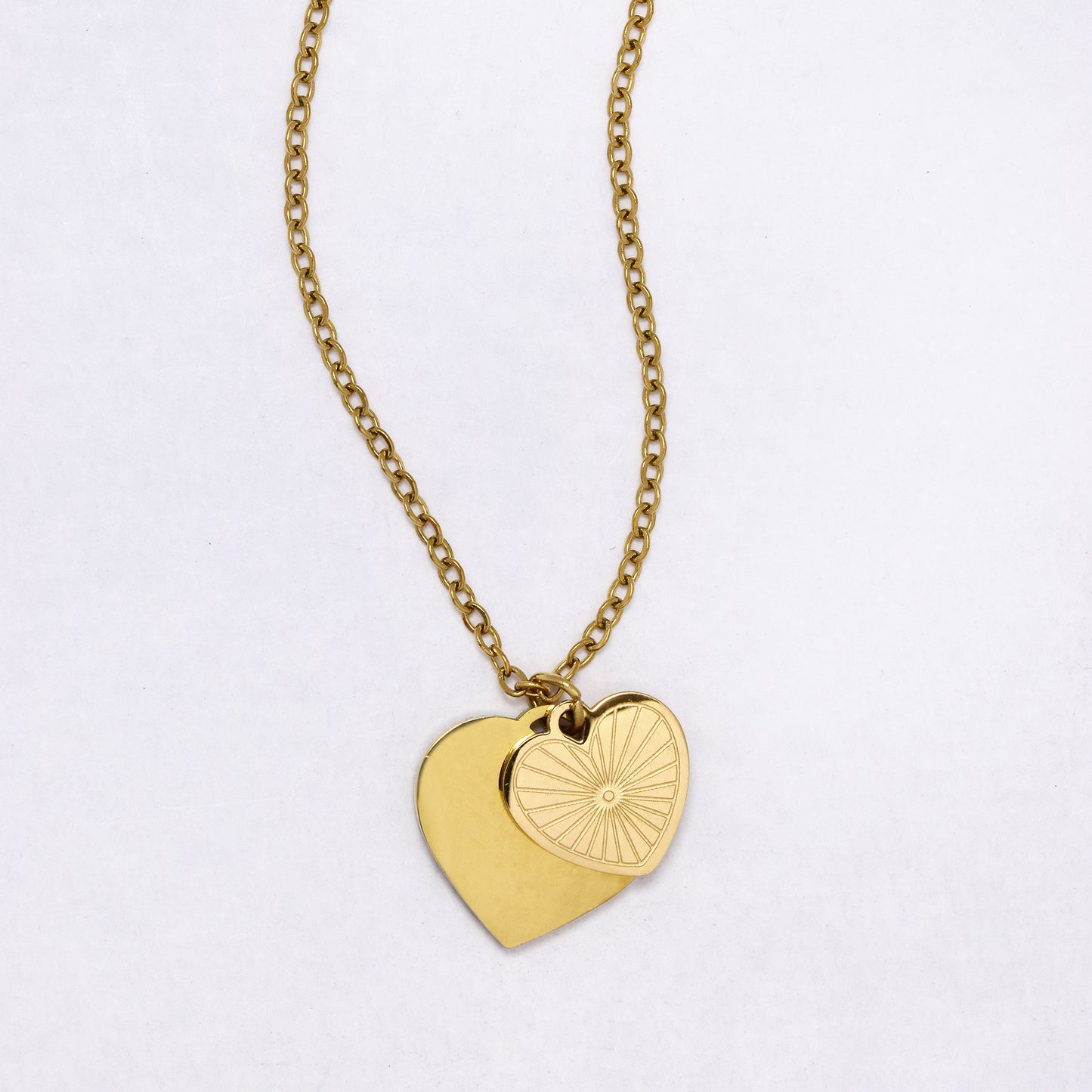 SSYN7167 - Steel 41cm + 5cm double heart necklace