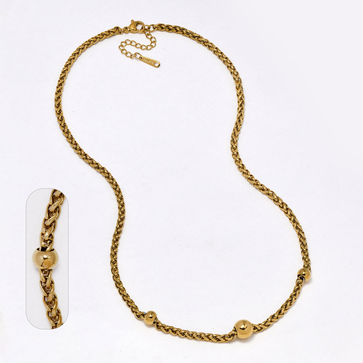 SSYN7168 - Steel 42cm + 4cm x 3mm wheat chain necklace