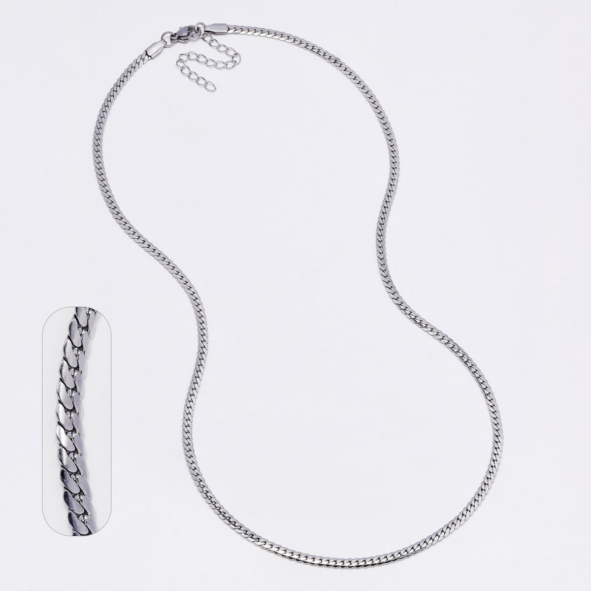 SSYN7293 - Steel 49.5cm + 5cm x 3mm tight curb chain