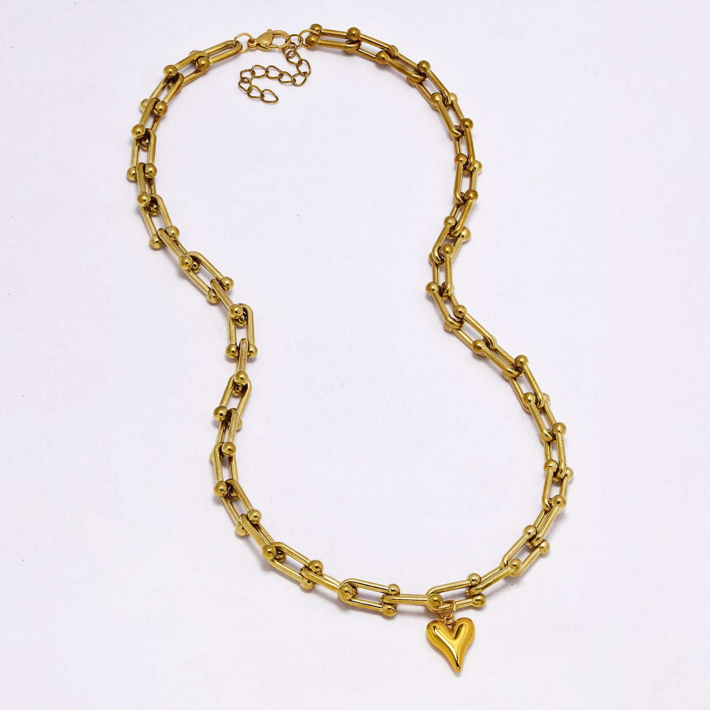 SSYN7301 - Steel 46.5cm + 4.5cm x 6mm bull-ring heart pendant necklace