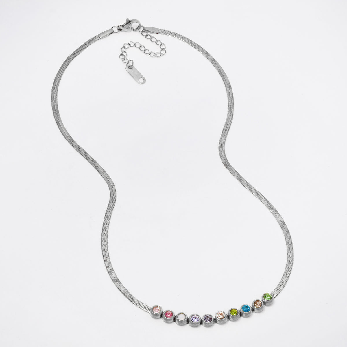 SSYN7330 - Steel 37cm + 4cm x 2.5mm CZ herringbone necklace