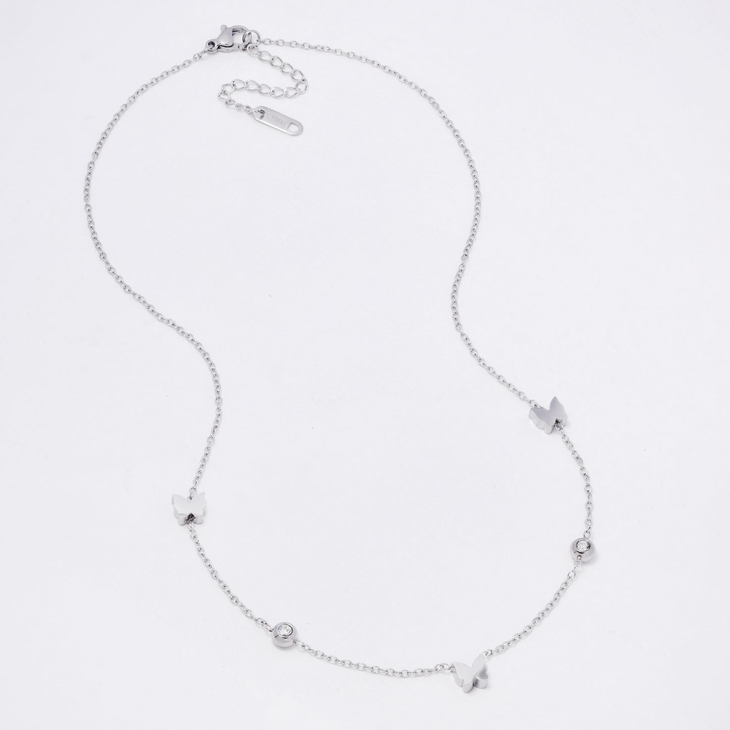 SSYN7333 - Steel 40cm + 4.5cm solid butterfly CZ necklace