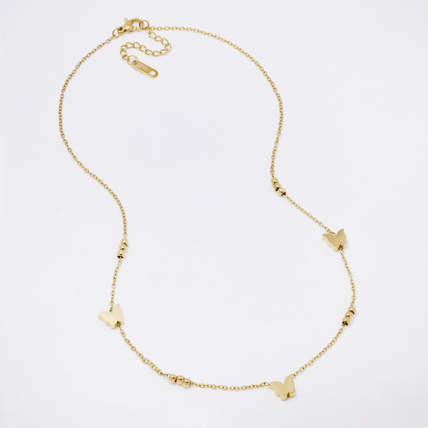SSYN7336 - Steel 41cm + 4cm solid butterfly & bead necklace