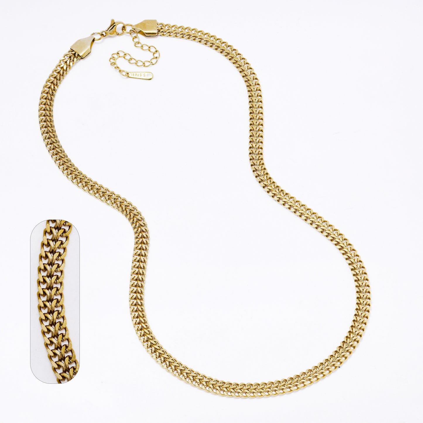 SSYN7347A - Steel 42cm + 4.5cm x 5mm double row curb chain necklace