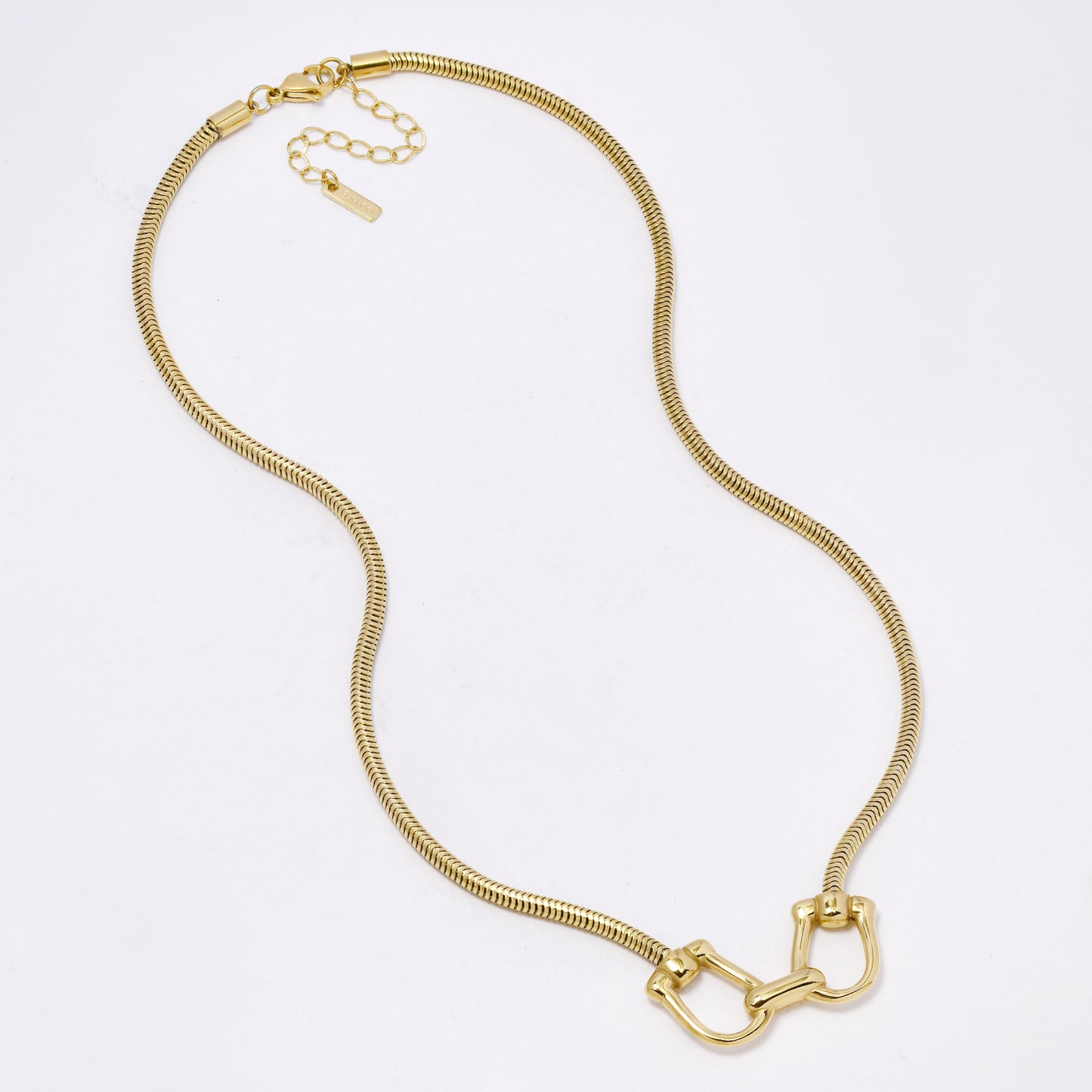 SSYN7355 - Steel 45cm + 5cm x 3mm horse bit snake chain necklace