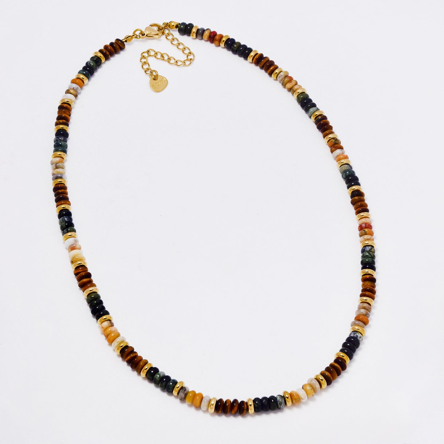 SSYN7369 - Steel 40cm + 5cm natural stone bead necklace