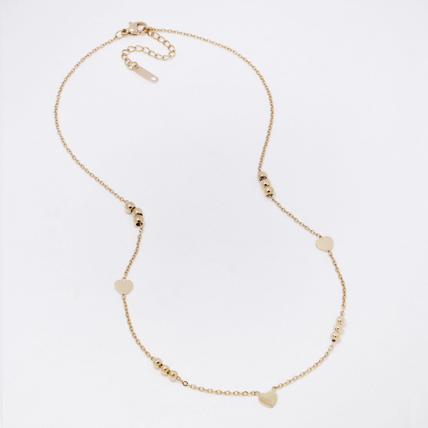 SSYN7412 - Steel 41cm + 4.5cm heart & bead necklace