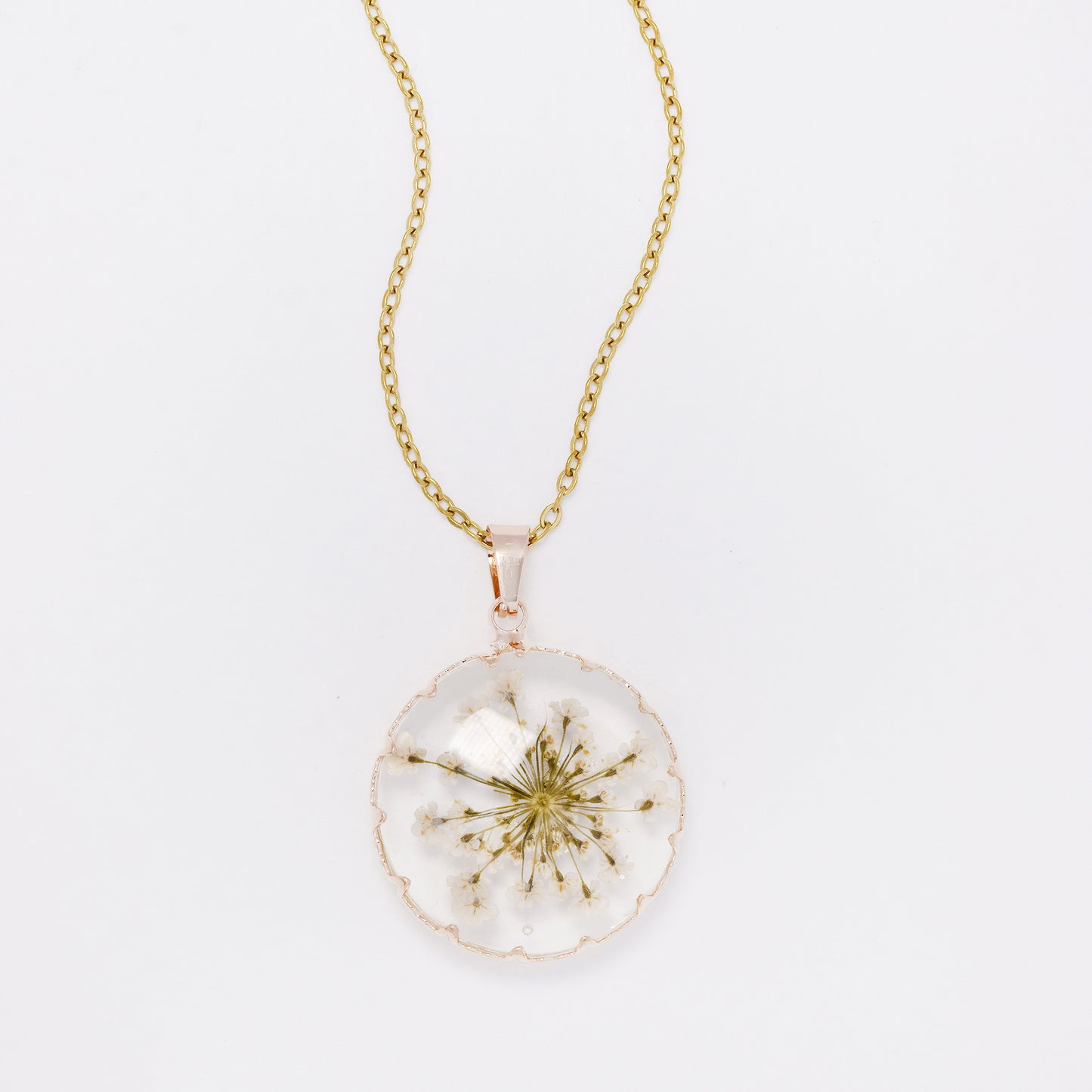 SSYN7445 - Steel 40cm + 5cm round floral resin necklace